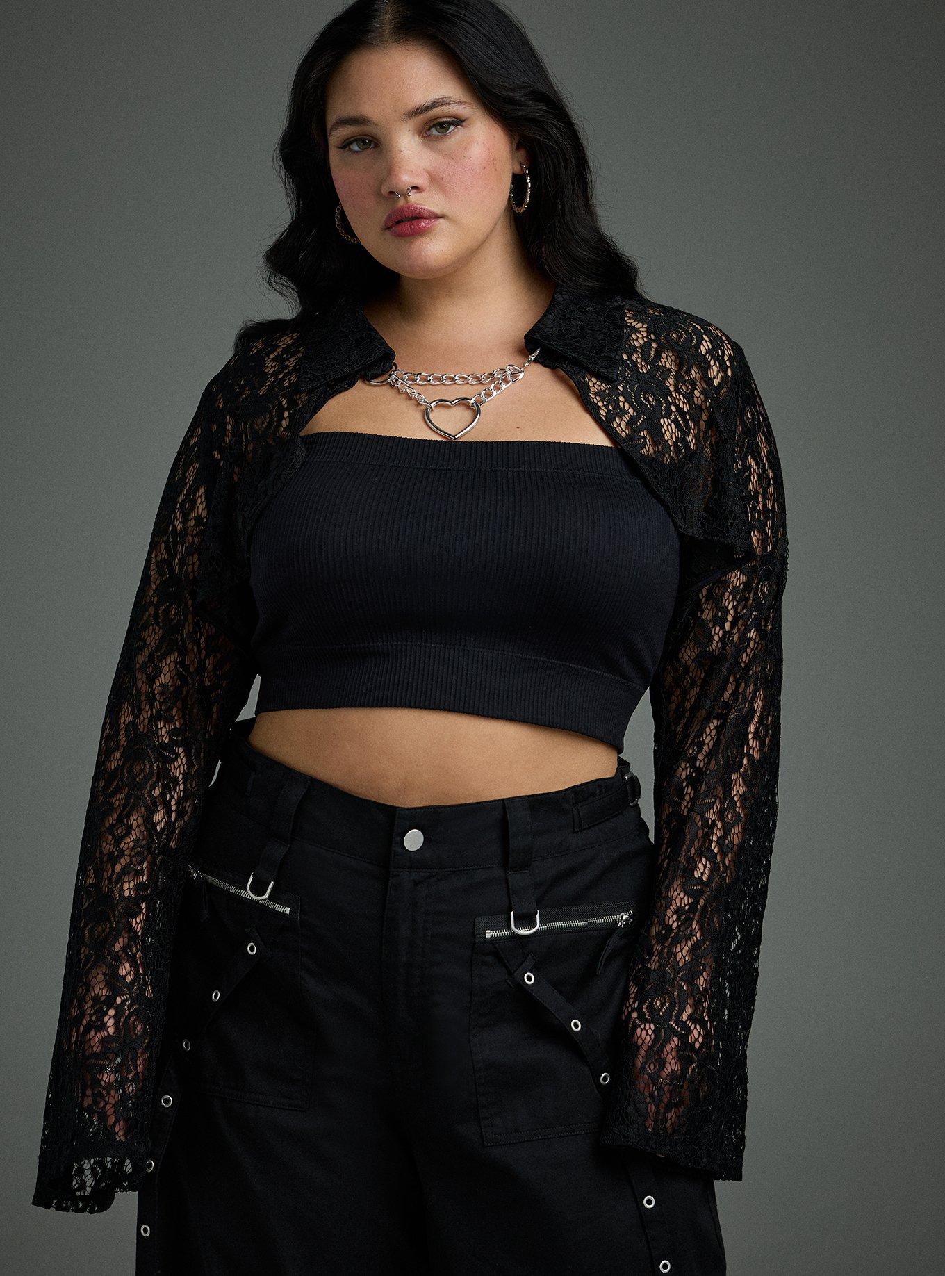 Nightfall Bell Sleeve Lace & Chain Bolero, DEEP BLACK, alternate