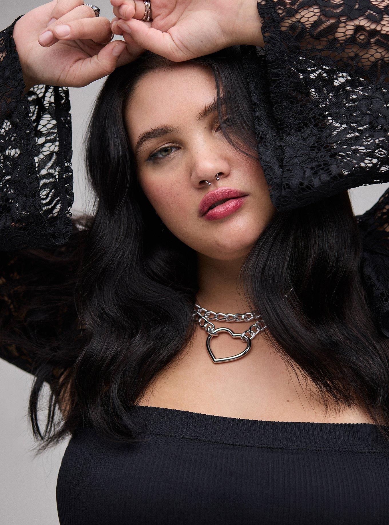 Nightfall Bell Sleeve Lace & Chain Bolero, DEEP BLACK, alternate