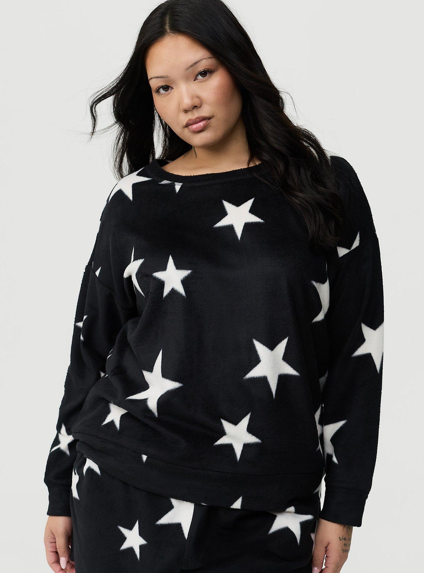Plus Size Spa Fleece Sleep Pullover, MAY STARS BLACK, hi-res