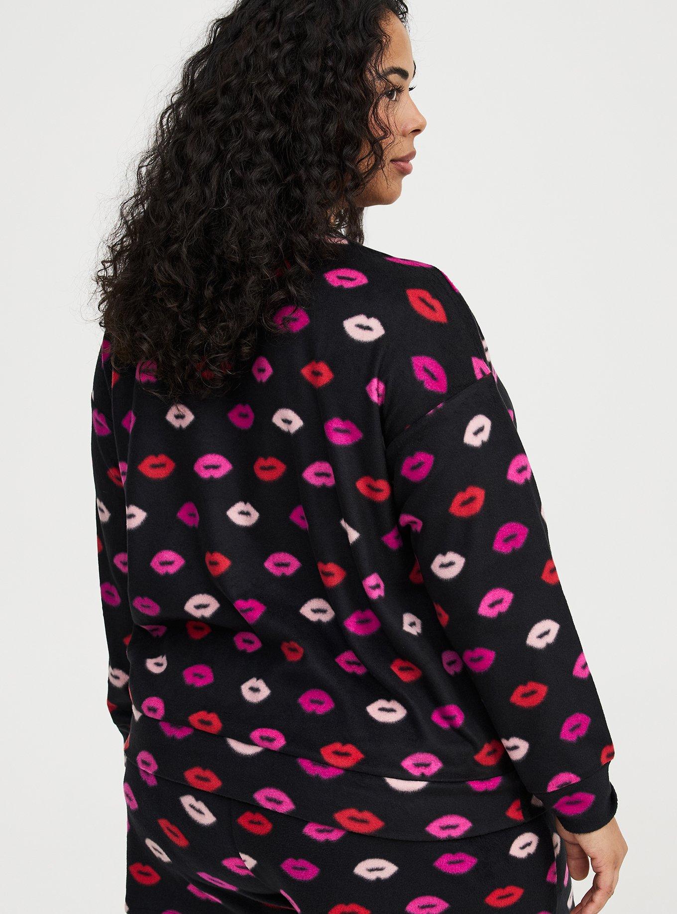 Spa Fleece Sleep Pullover, POPPY LIPS BLACK, alternate