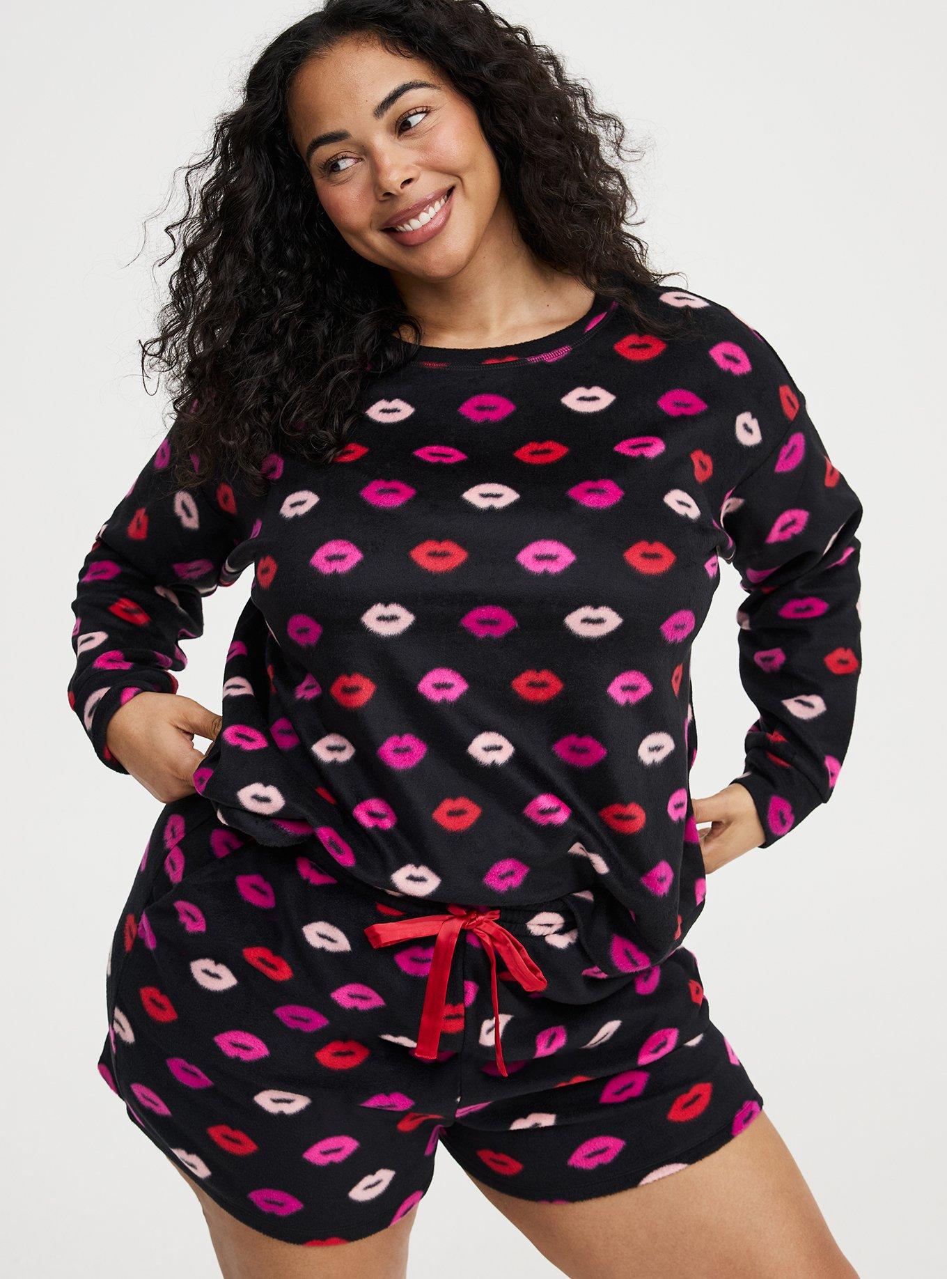 Spa Fleece Sleep Pullover, POPPY LIPS BLACK, alternate