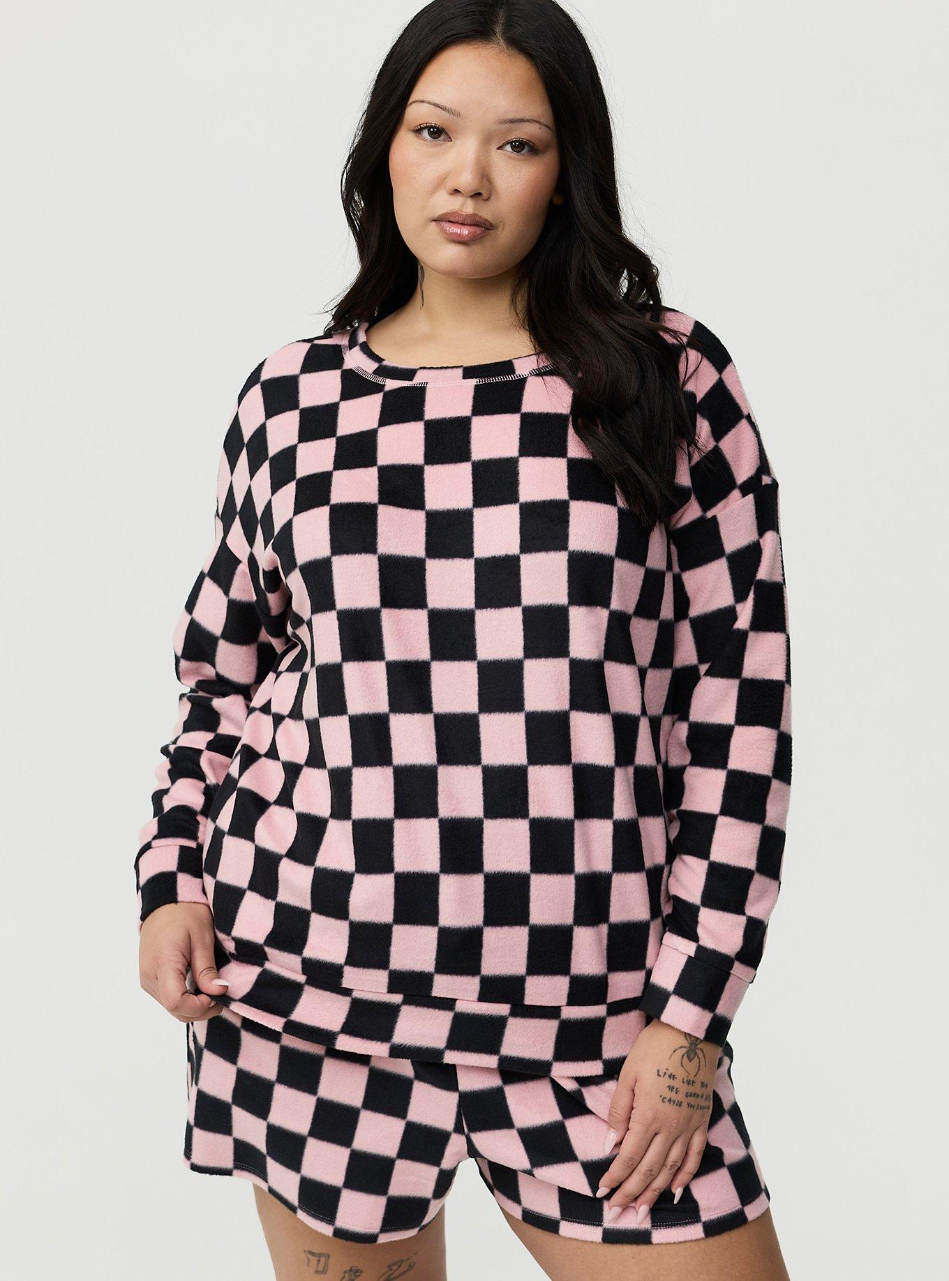 Spa Fleece Sleep Pullover, SUNNY CHECK PINK, hi-res