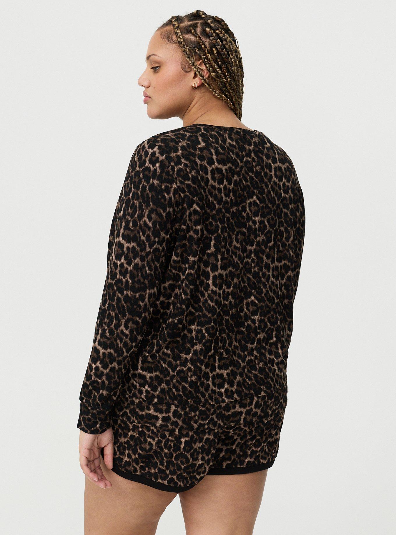 Light Weight French Terry Pullover Lounge Sweatshirt, ON THE PROWL LEOPARD CHOCOLATE, alternate