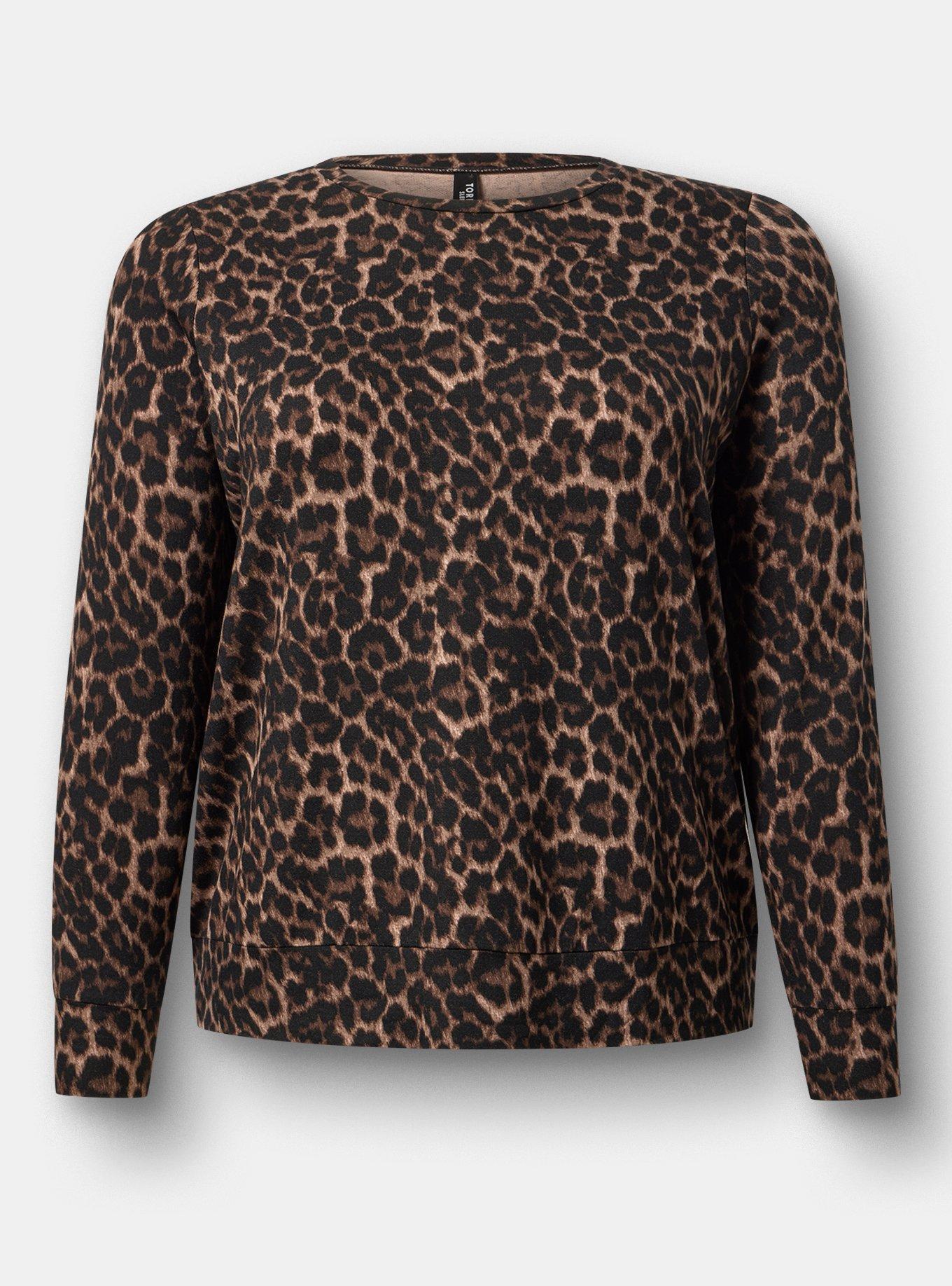 Light Weight French Terry Pullover Lounge Sweatshirt, ON THE PROWL LEOPARD CHOCOLATE, hi-res
