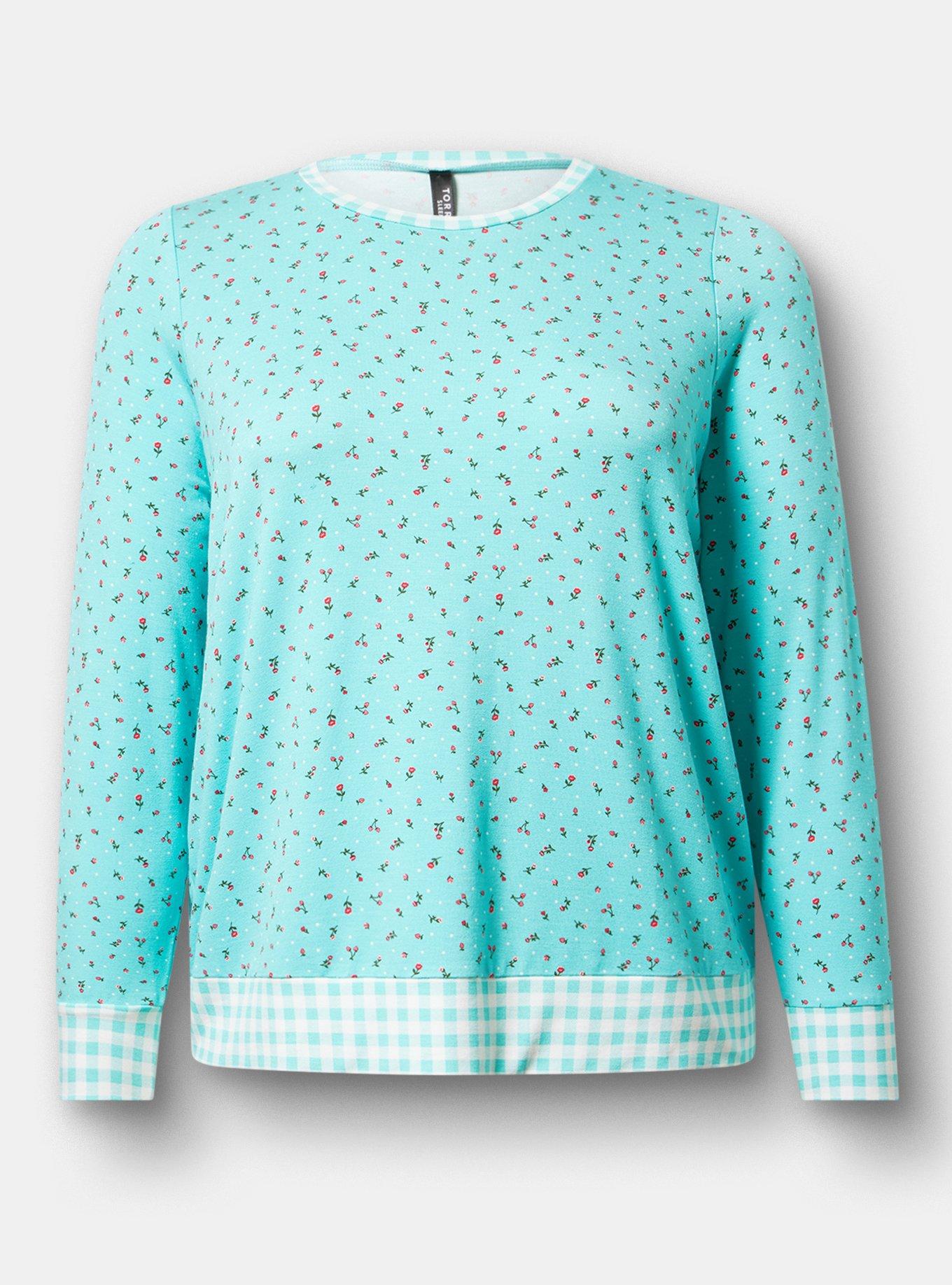 Light Weight French Terry Pullover Lounge Sweatshirt, ADORE DITSY FLORAL AQUA, hi-res