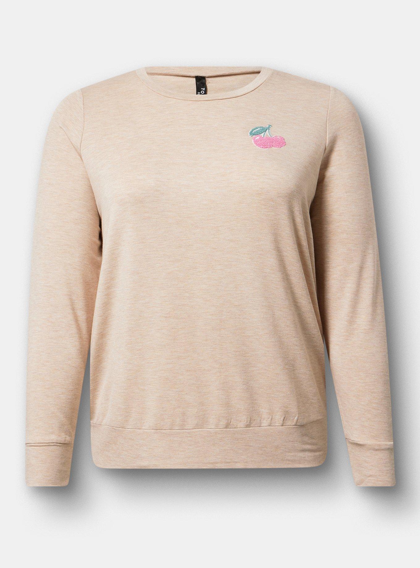 Light Weight French Terry Pullover Lounge Sweatshirt, SWEET CHERRY OATMEAL, hi-res
