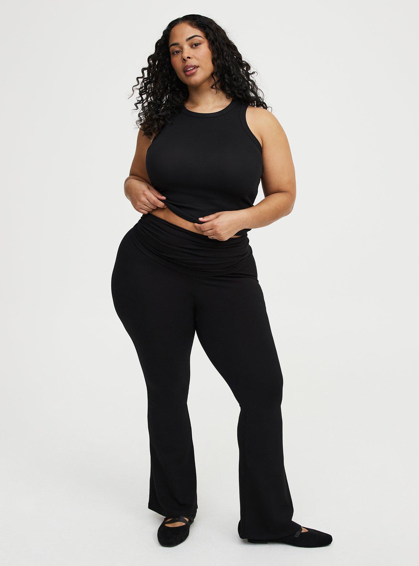 Full Length Foldover Flare Legging, DEEP BLACK, hi-res