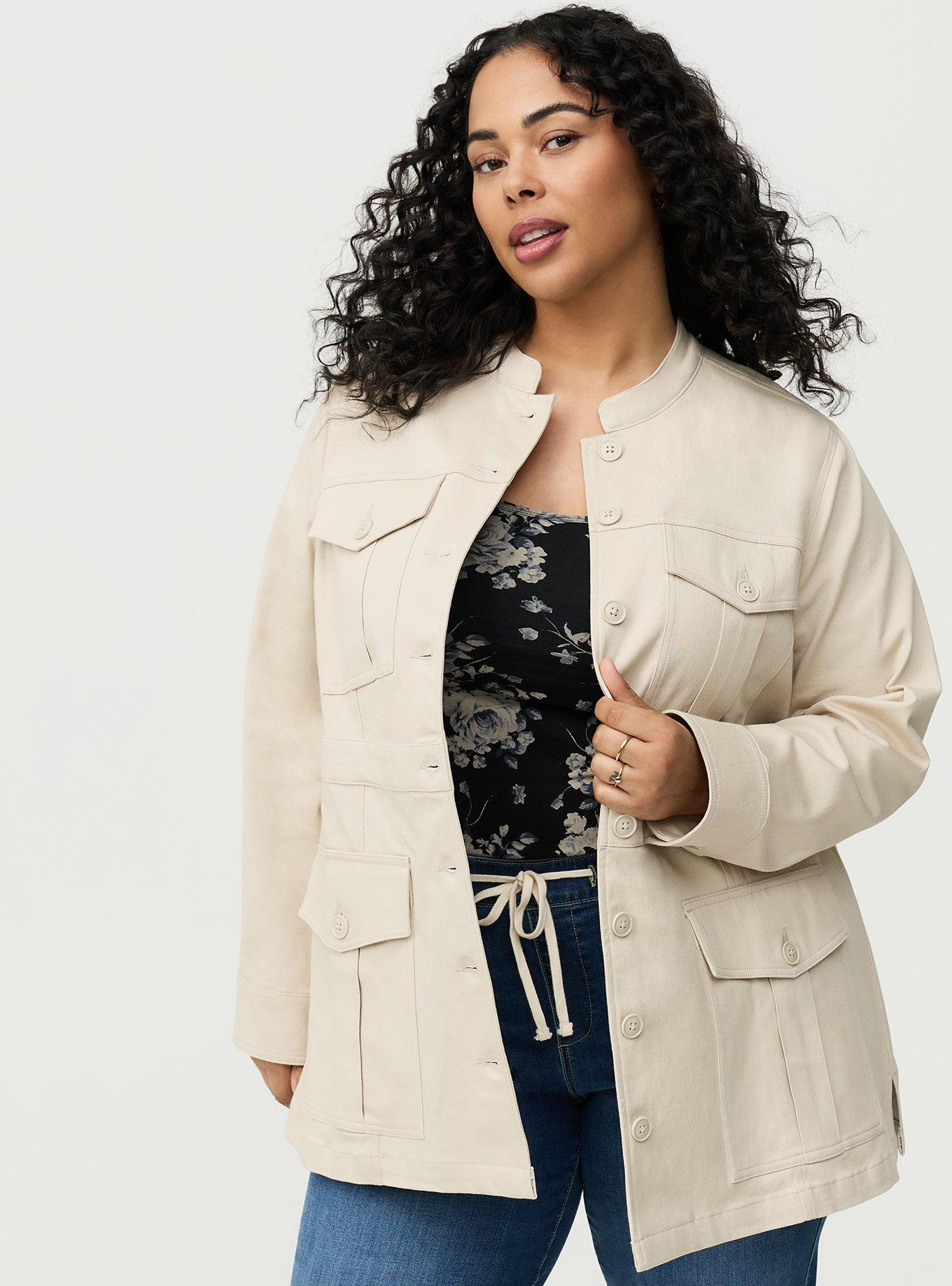Plus Size Fitted Military Jacket, MOONSTONE, hi-res