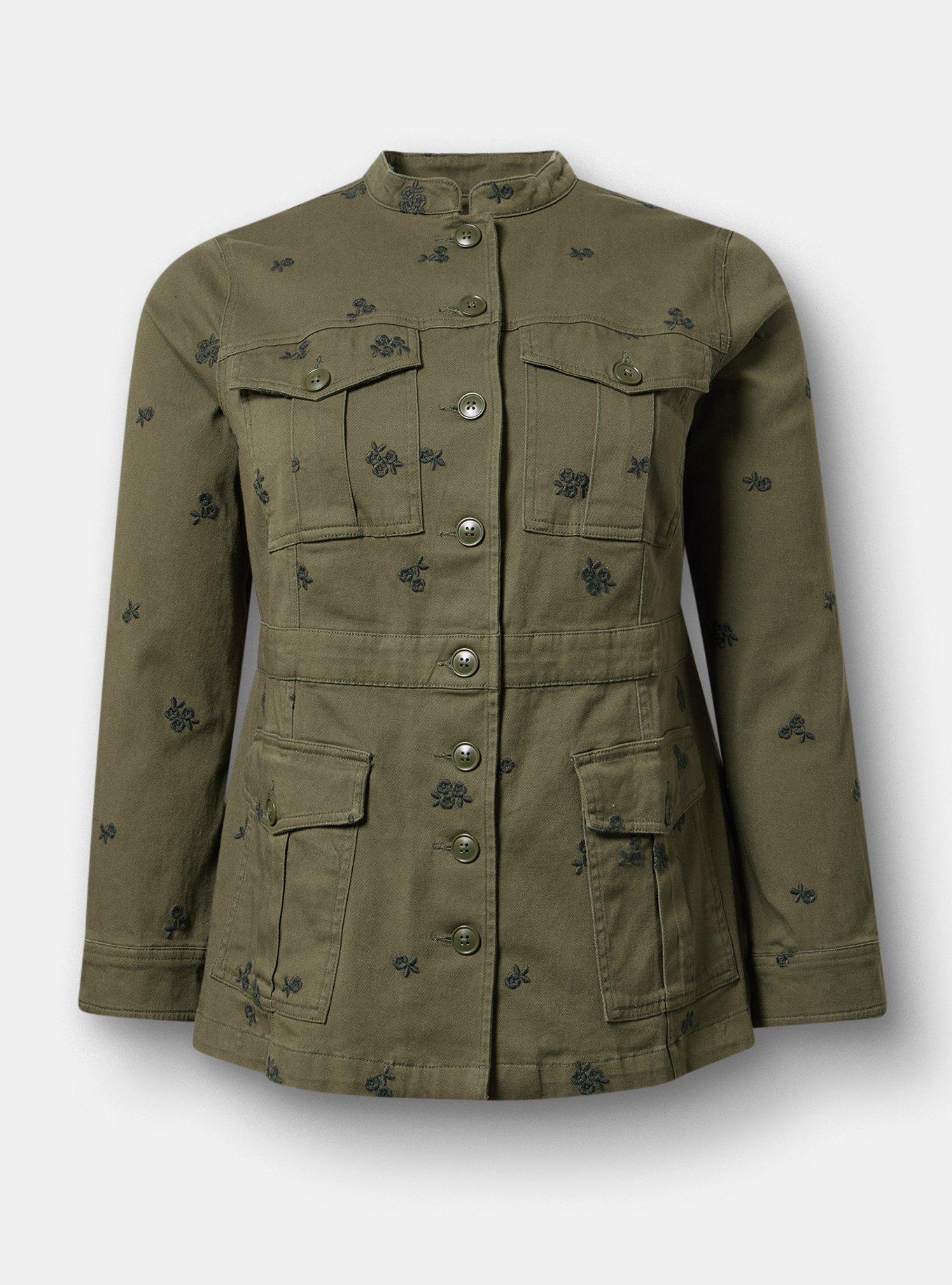 Fitted Military Jacket, TAWNY DAISIES FLORAL OLIVE, hi-res