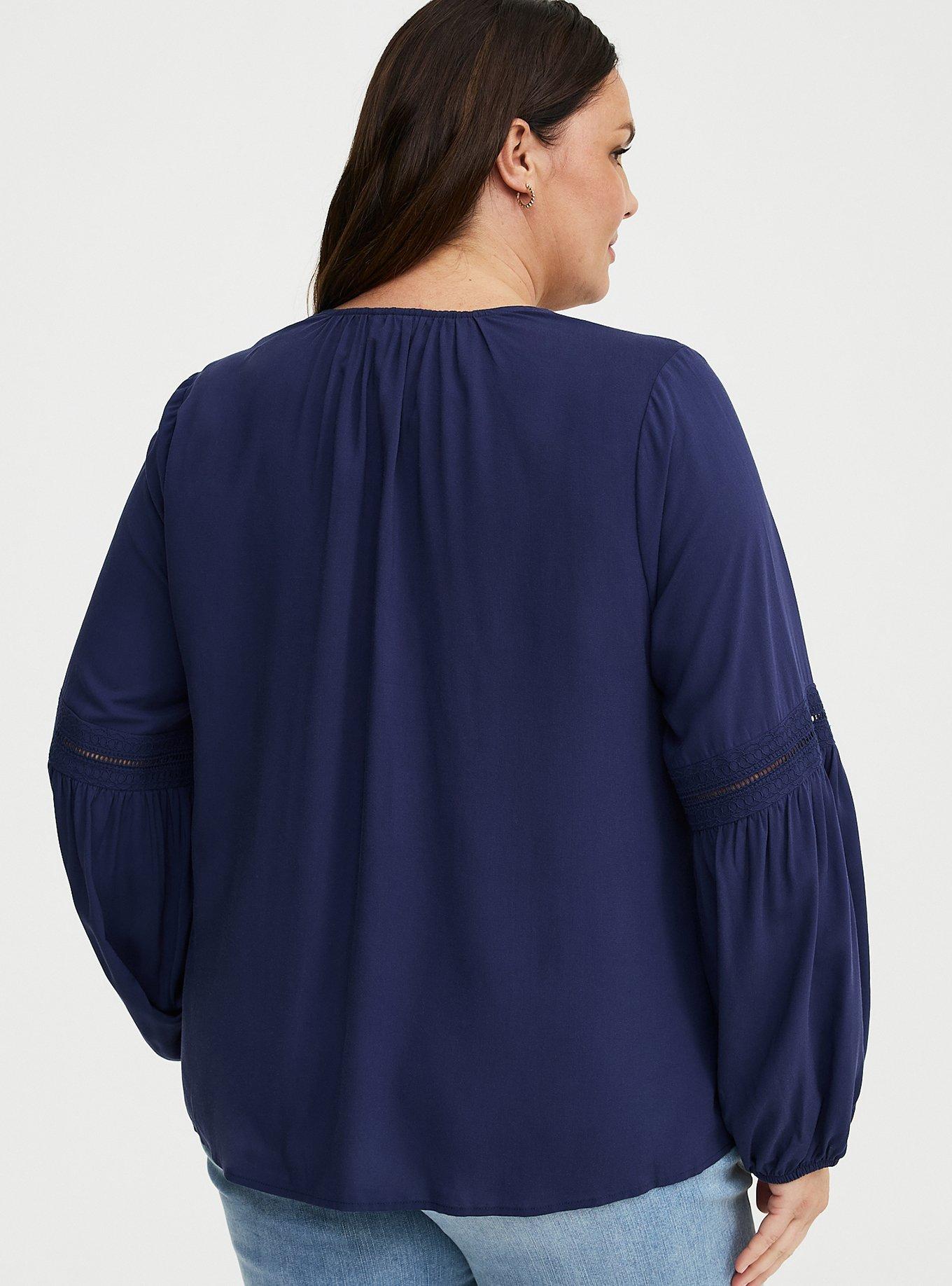 Lace Trim Tie Front Blouse, PEACOAT, alternate