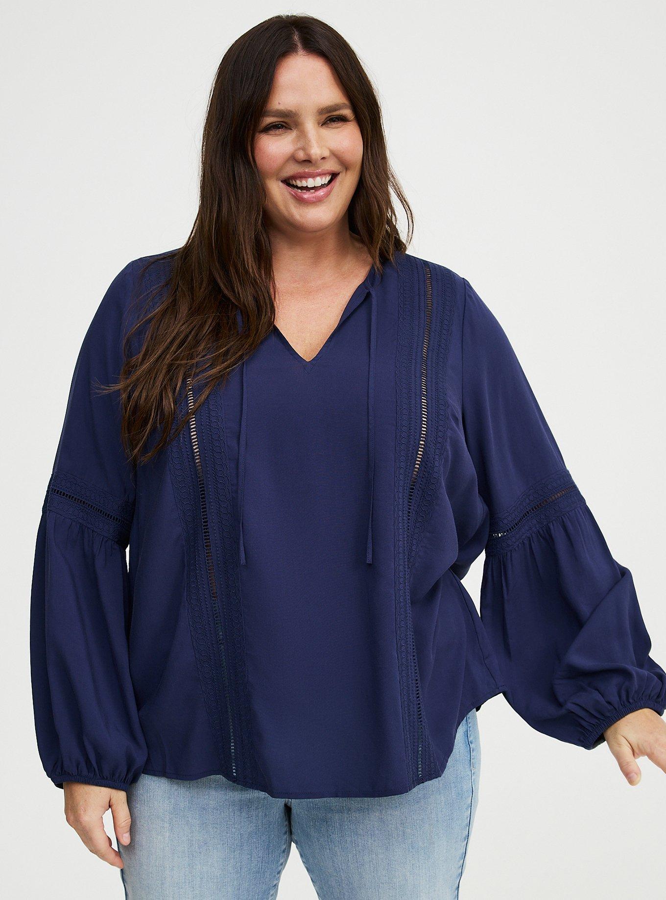 Lace Trim Tie Front Blouse, PEACOAT, alternate