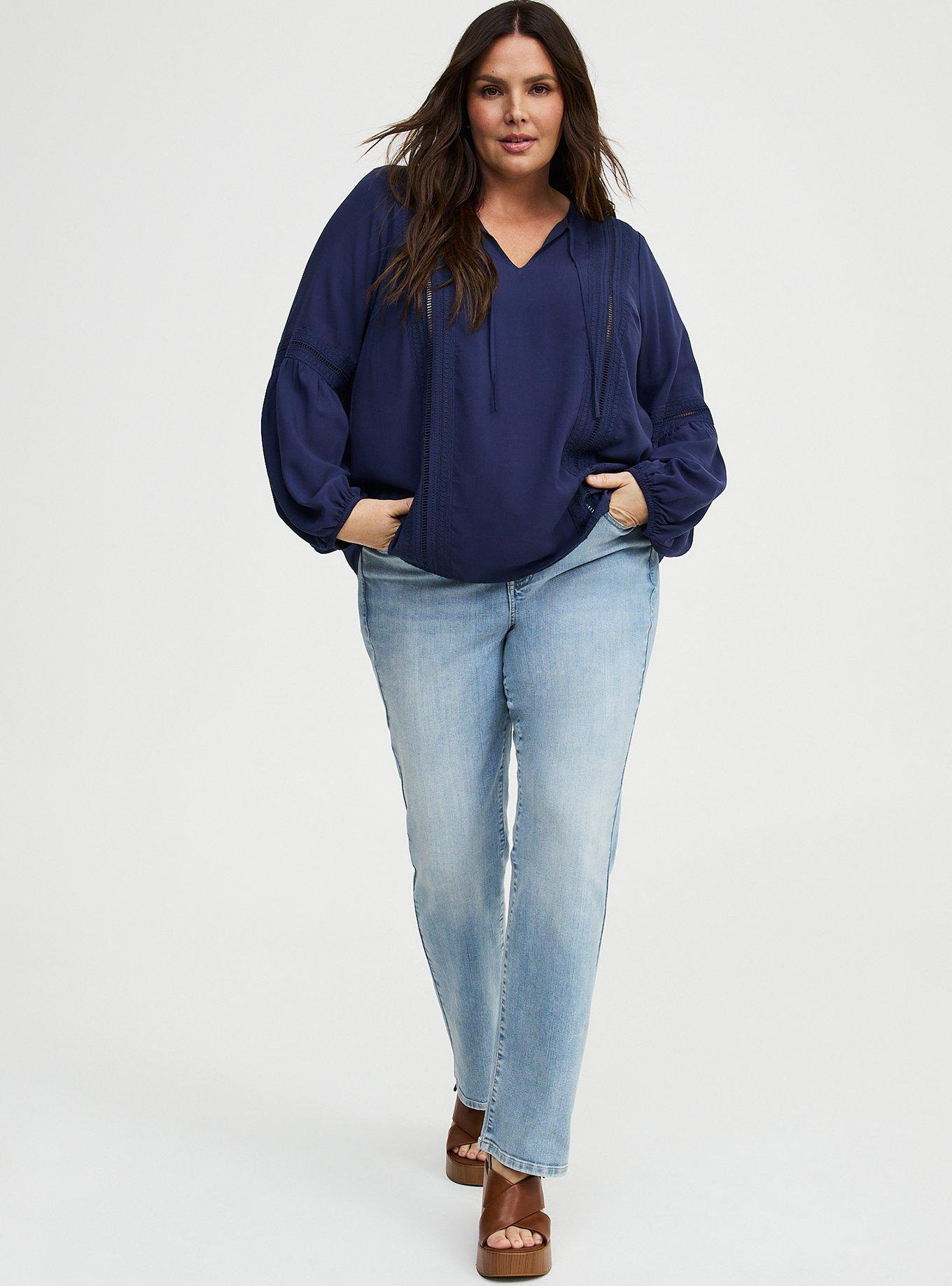 Lace Trim Tie Front Blouse, PEACOAT, alternate