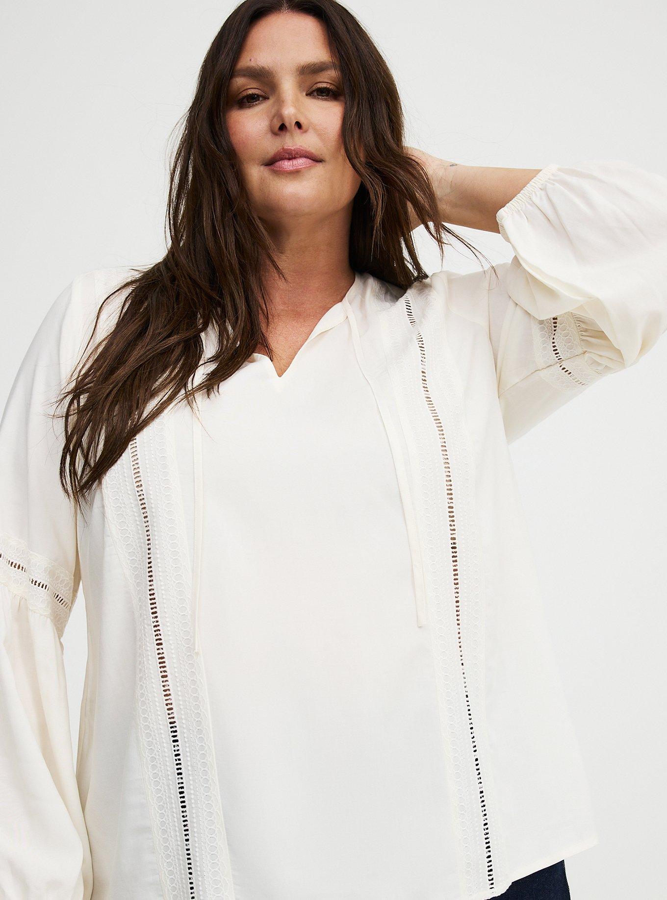 Lace Trim Tie Front Blouse, WHISPER WHITE, alternate