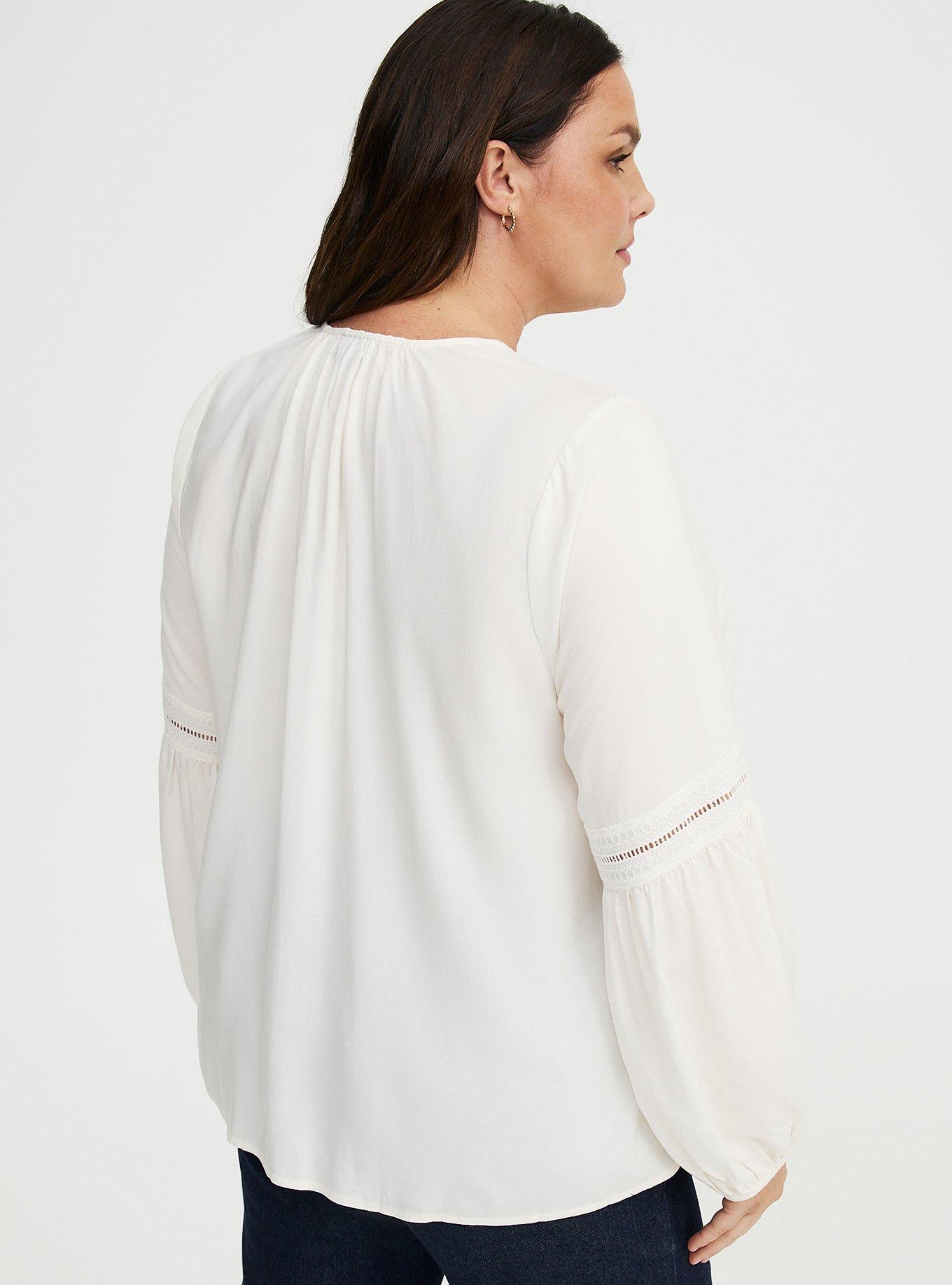 Lace Trim Tie Front Blouse, WHISPER WHITE, alternate