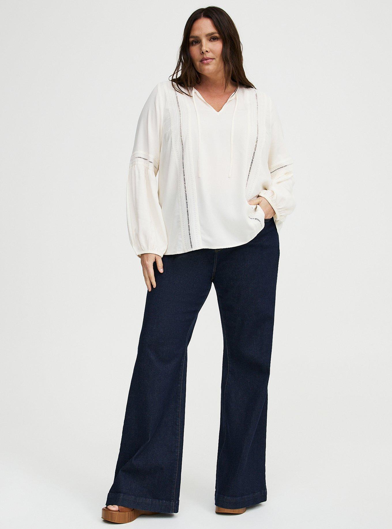 Lace Trim Tie Front Blouse, WHISPER WHITE, alternate