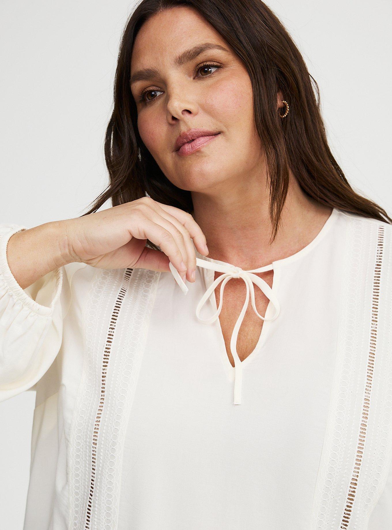 Lace Trim Tie Front Blouse, WHISPER WHITE, alternate