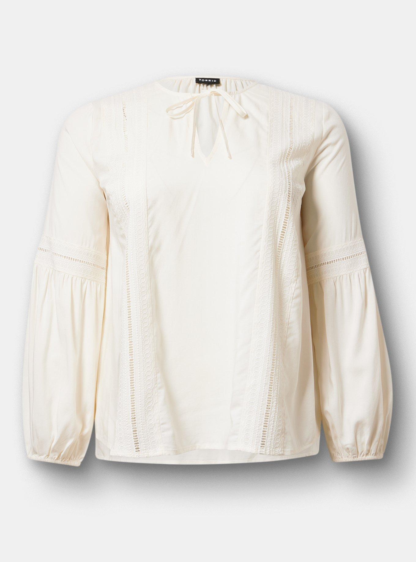 Lace Trim Tie Front Blouse, WHISPER WHITE, hi-res