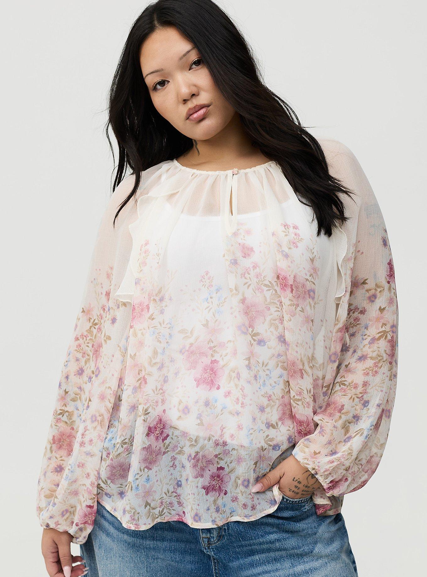 Chiffon Ruffle Blouse, FLOWER ARRANGEMENT FLORAL WHITE, alternate