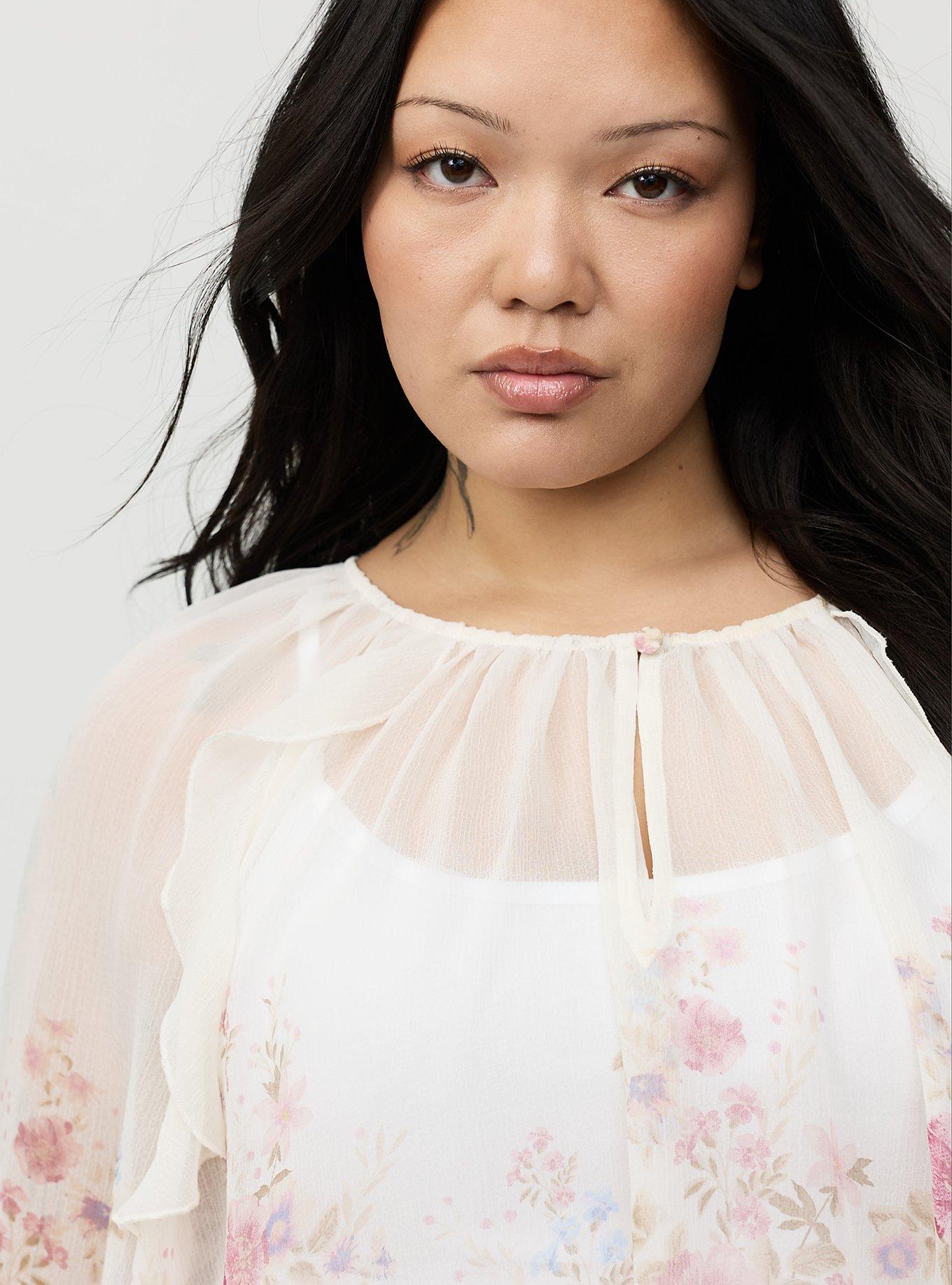 Chiffon Ruffle Blouse, FLOWER ARRANGEMENT FLORAL WHITE, alternate