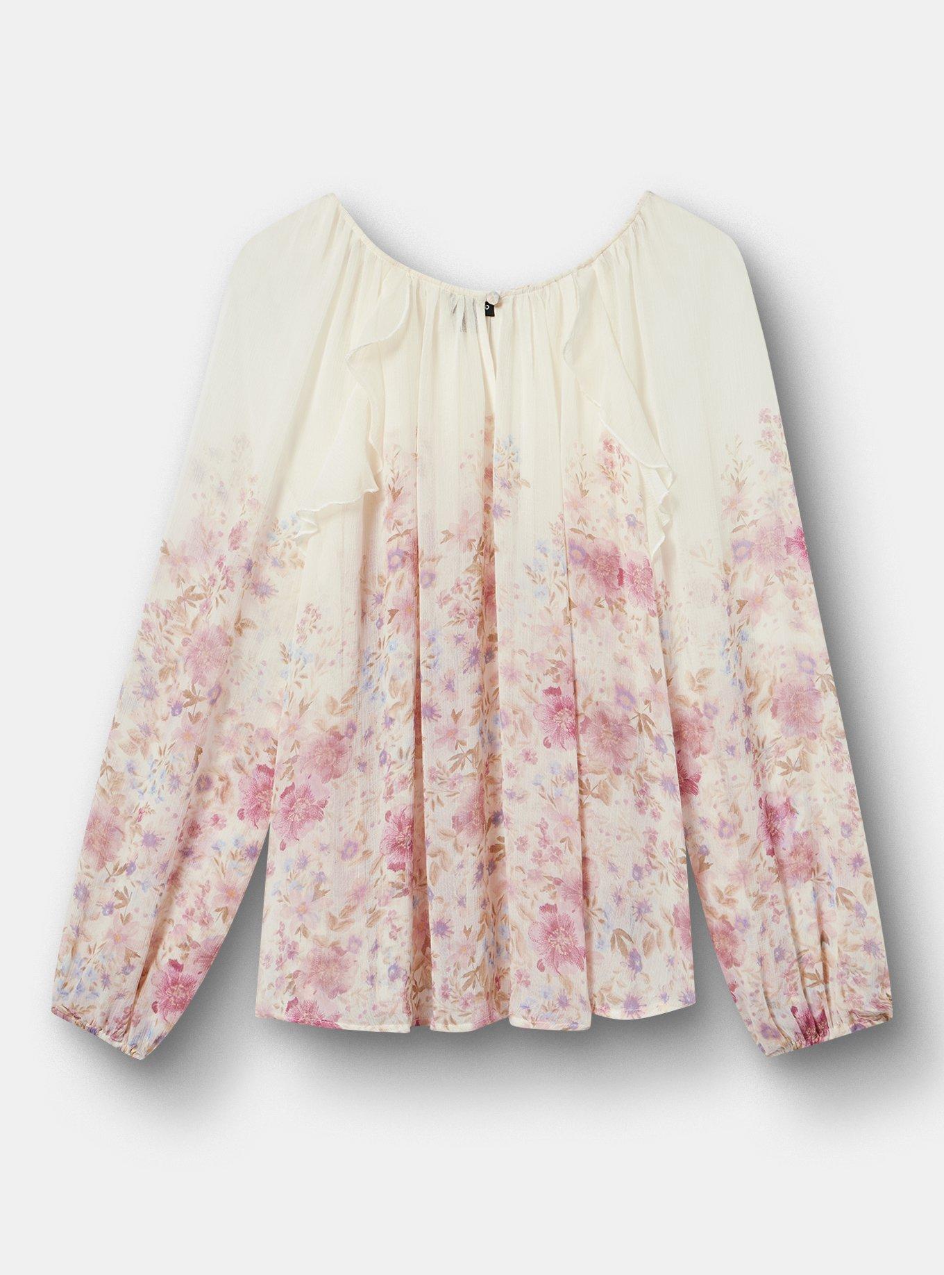 Chiffon Ruffle Blouse, FLOWER ARRANGEMENT FLORAL WHITE, hi-res
