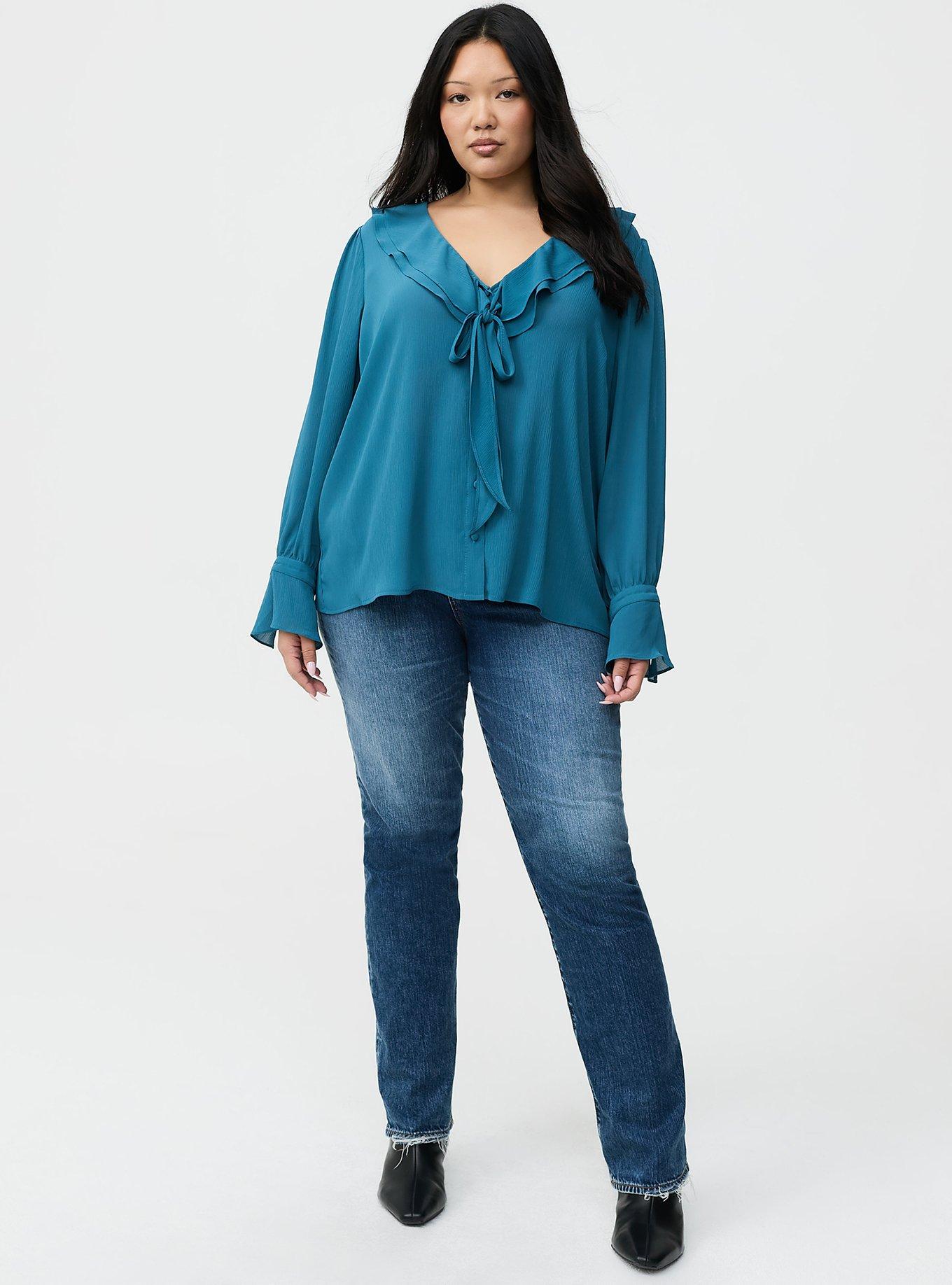 Chiffon Ruffle Tie-Neck Blouse, MALLARD BLUE, alternate