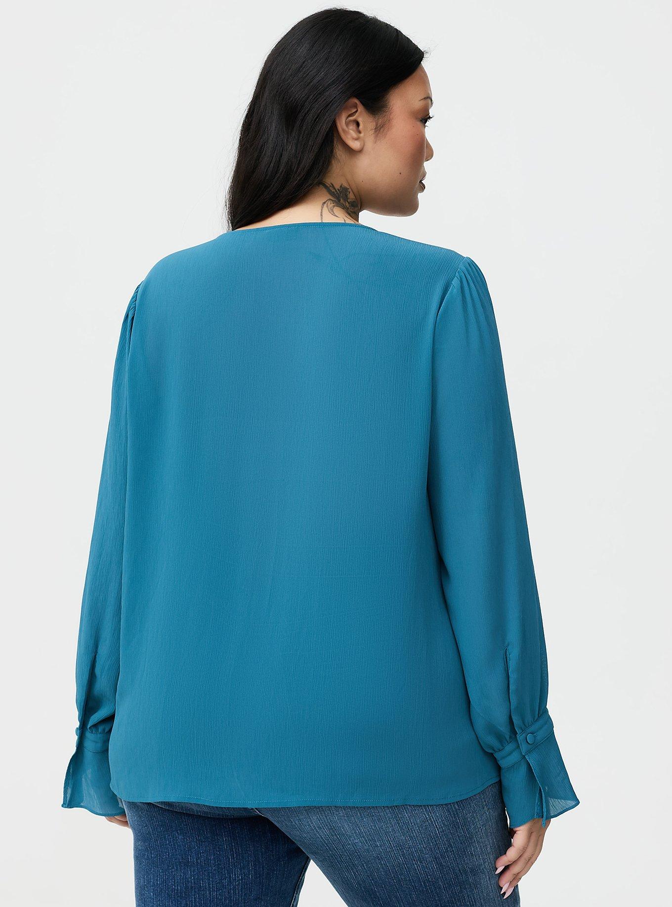 Chiffon Ruffle Tie-Neck Blouse, MALLARD BLUE, alternate