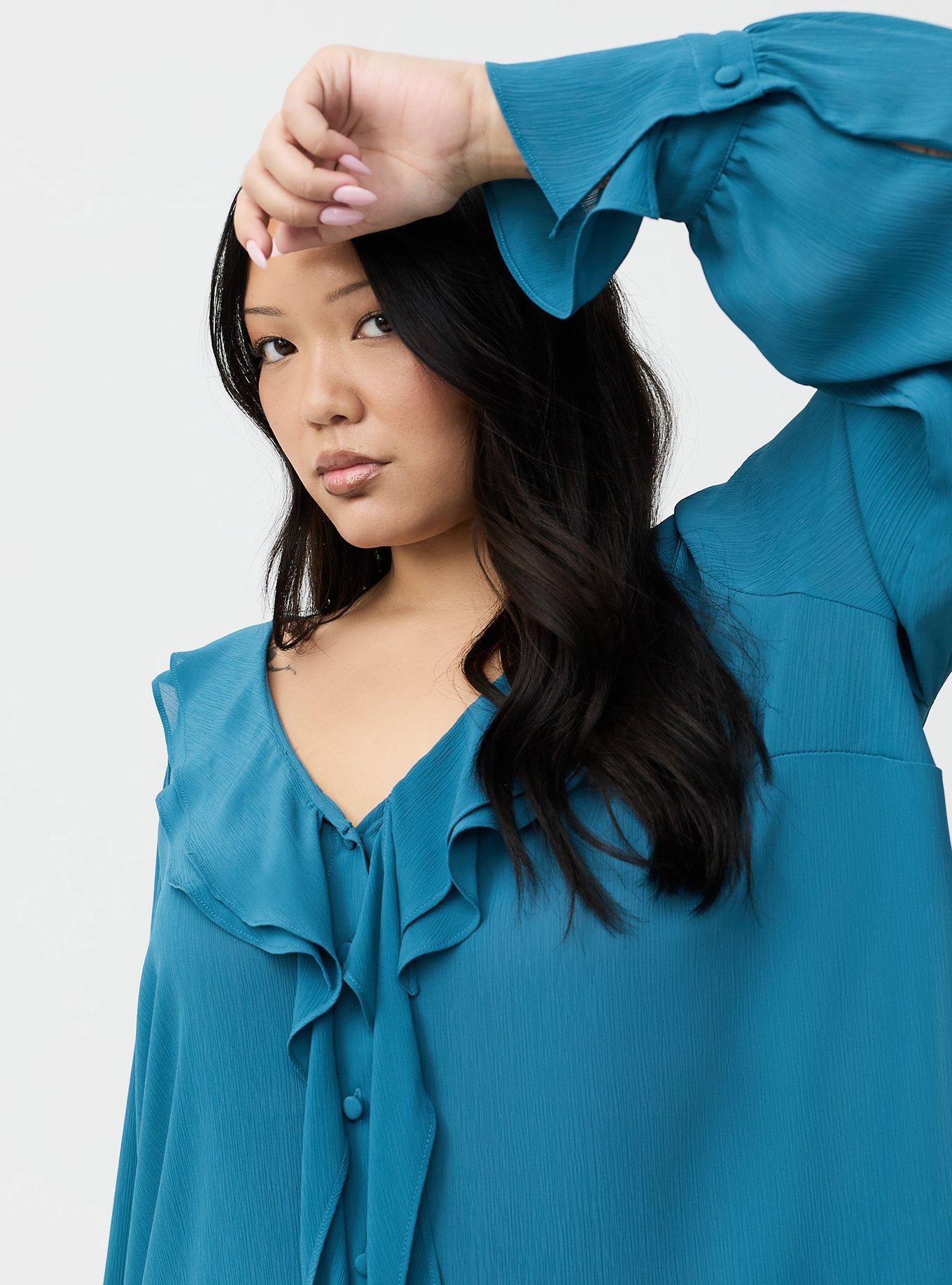 Chiffon Ruffle Tie-Neck Blouse, MALLARD BLUE, alternate