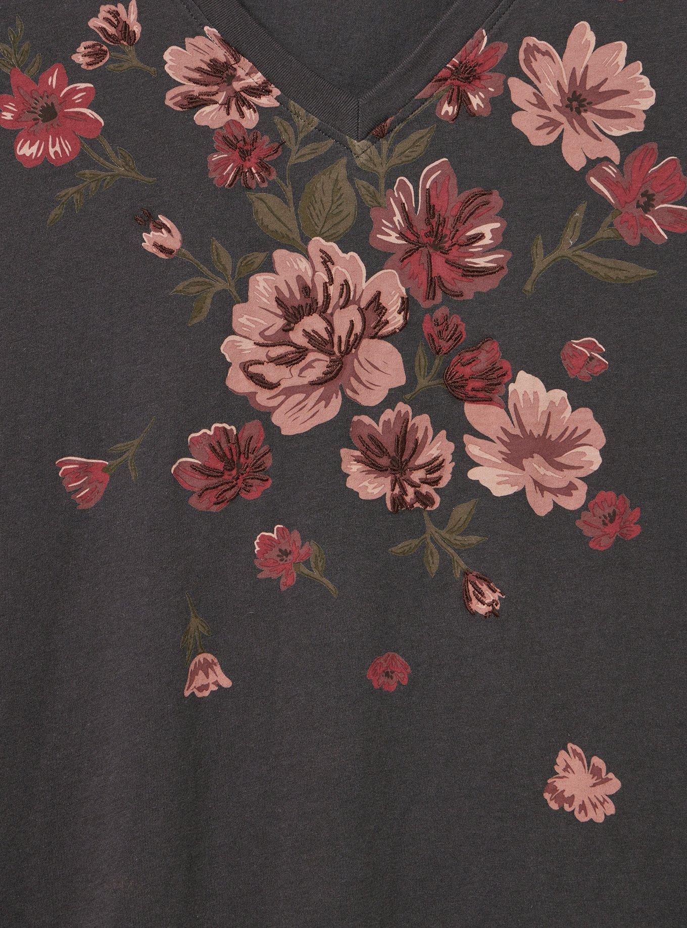 Classic Cotton V-Neck Tee, BALLET FLORAL OBSIDIAN, alternate