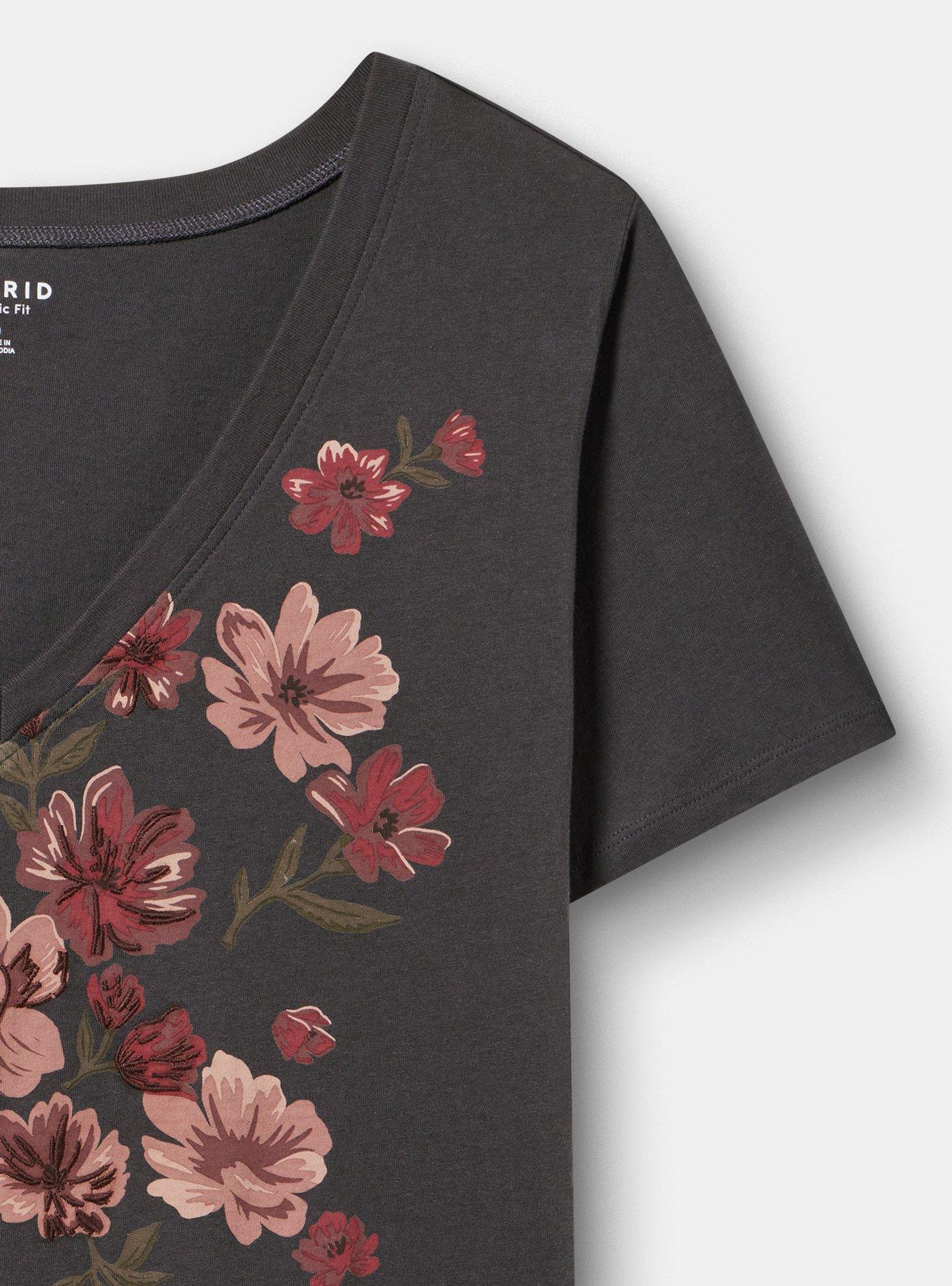 Classic Cotton V-Neck Tee, BALLET FLORAL OBSIDIAN, alternate