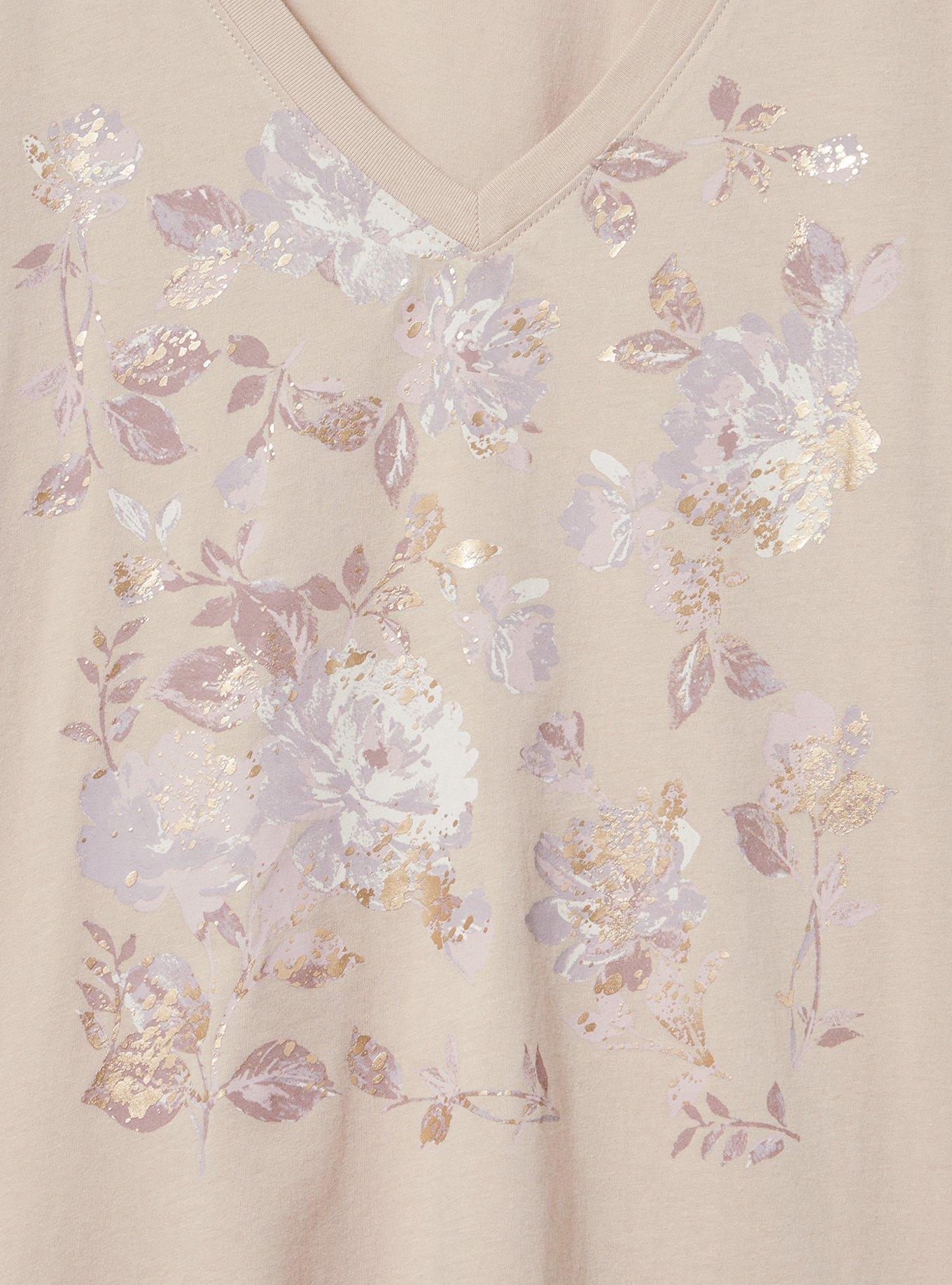 Classic Cotton V-Neck Tee, SQUARED FLORAL TEA STAIN, alternate