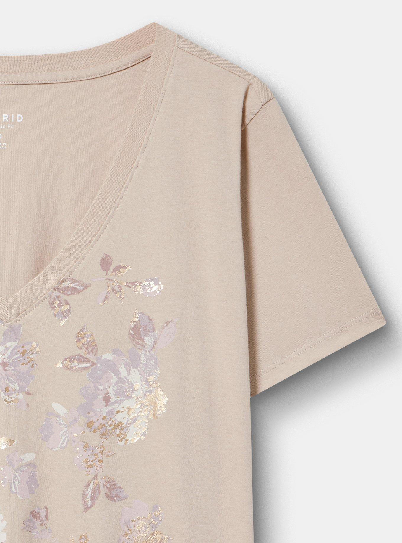Classic Cotton V-Neck Tee, SQUARED FLORAL TEA STAIN, alternate
