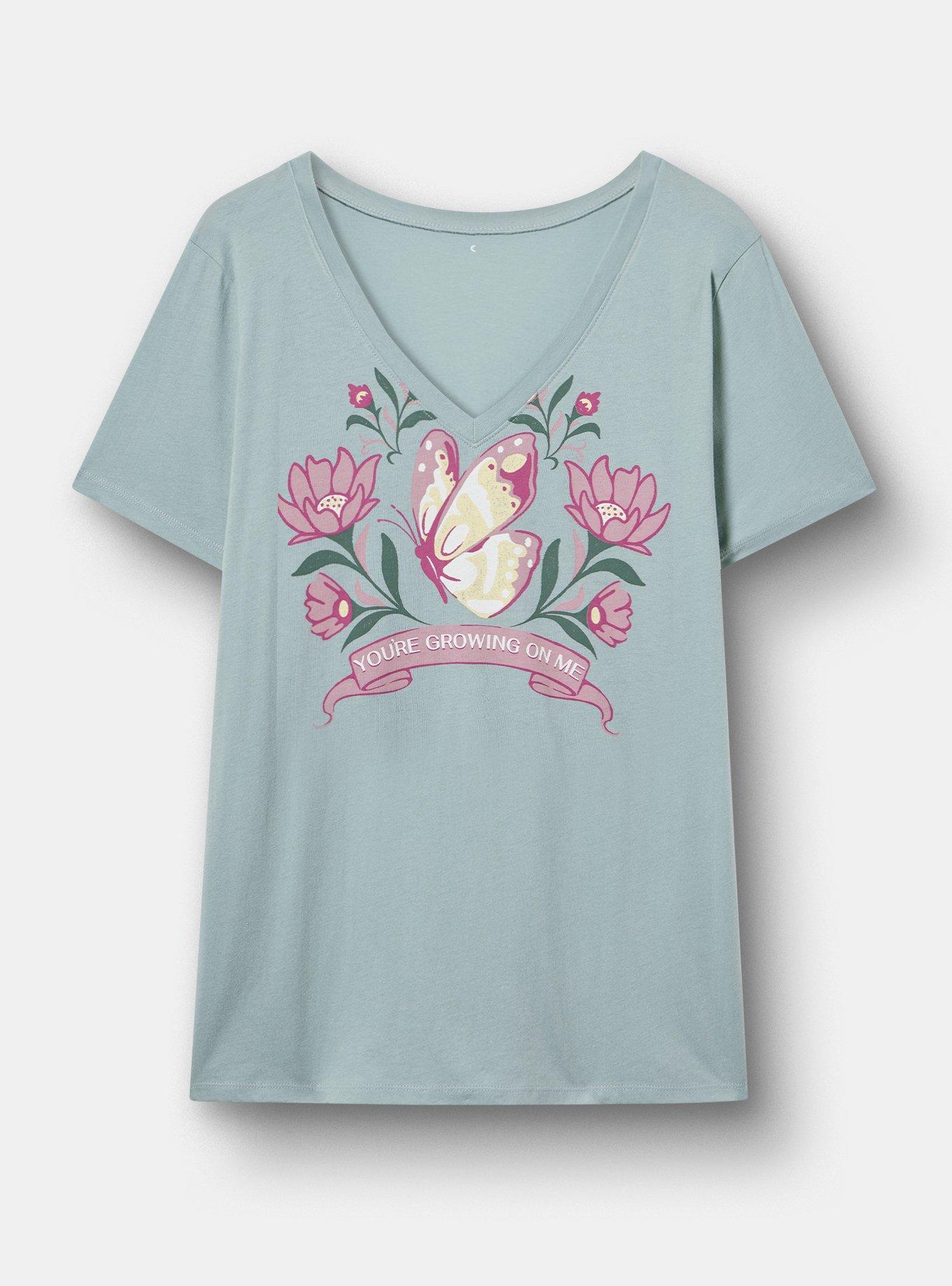 Classic Cotton V-Neck Tee, GROWING ON ME SILVER BLUE, hi-res