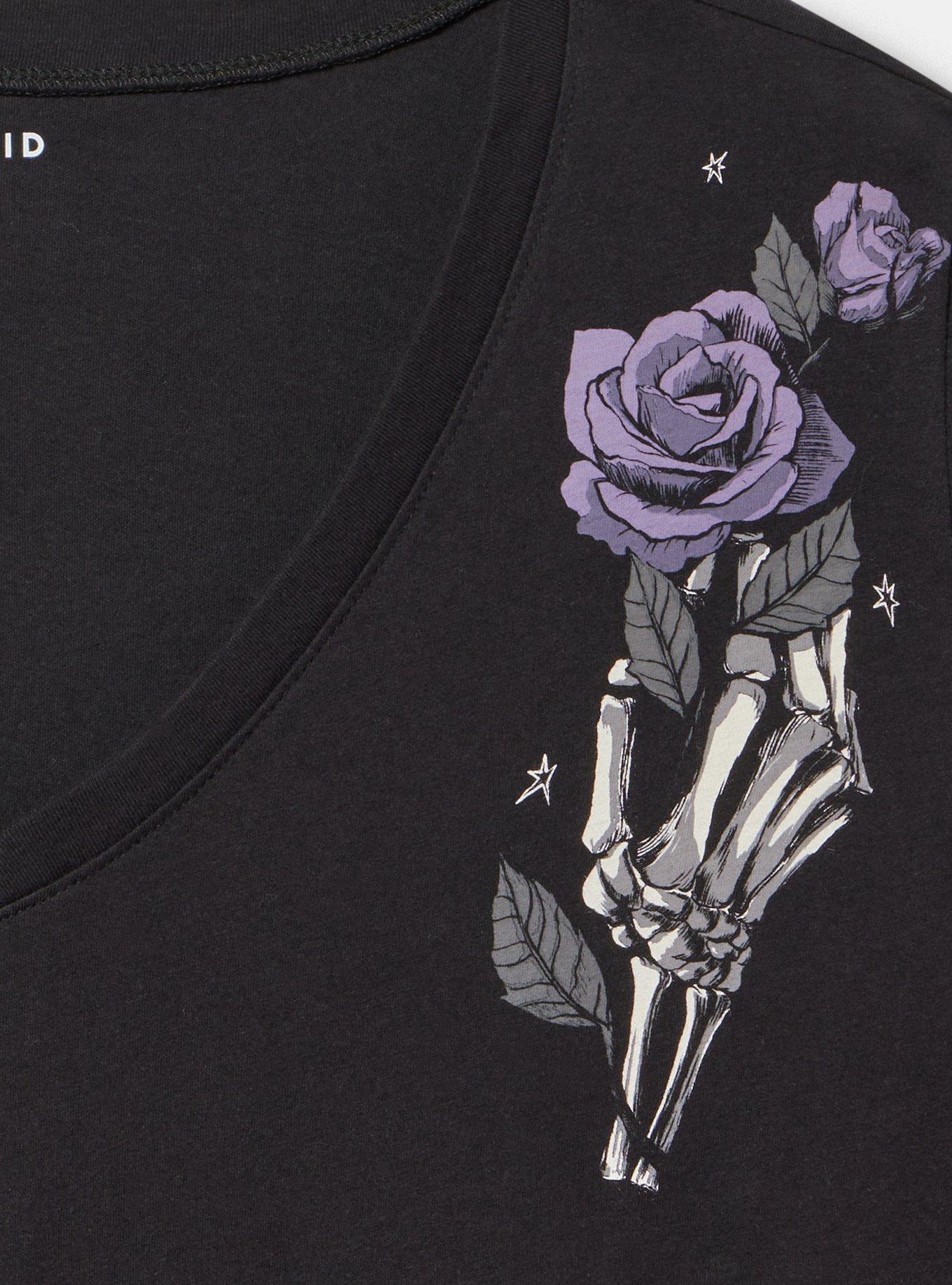 Classic Cotton V-Neck Tee, BLOSSOM HAND SKULL DEEP BLACK, alternate