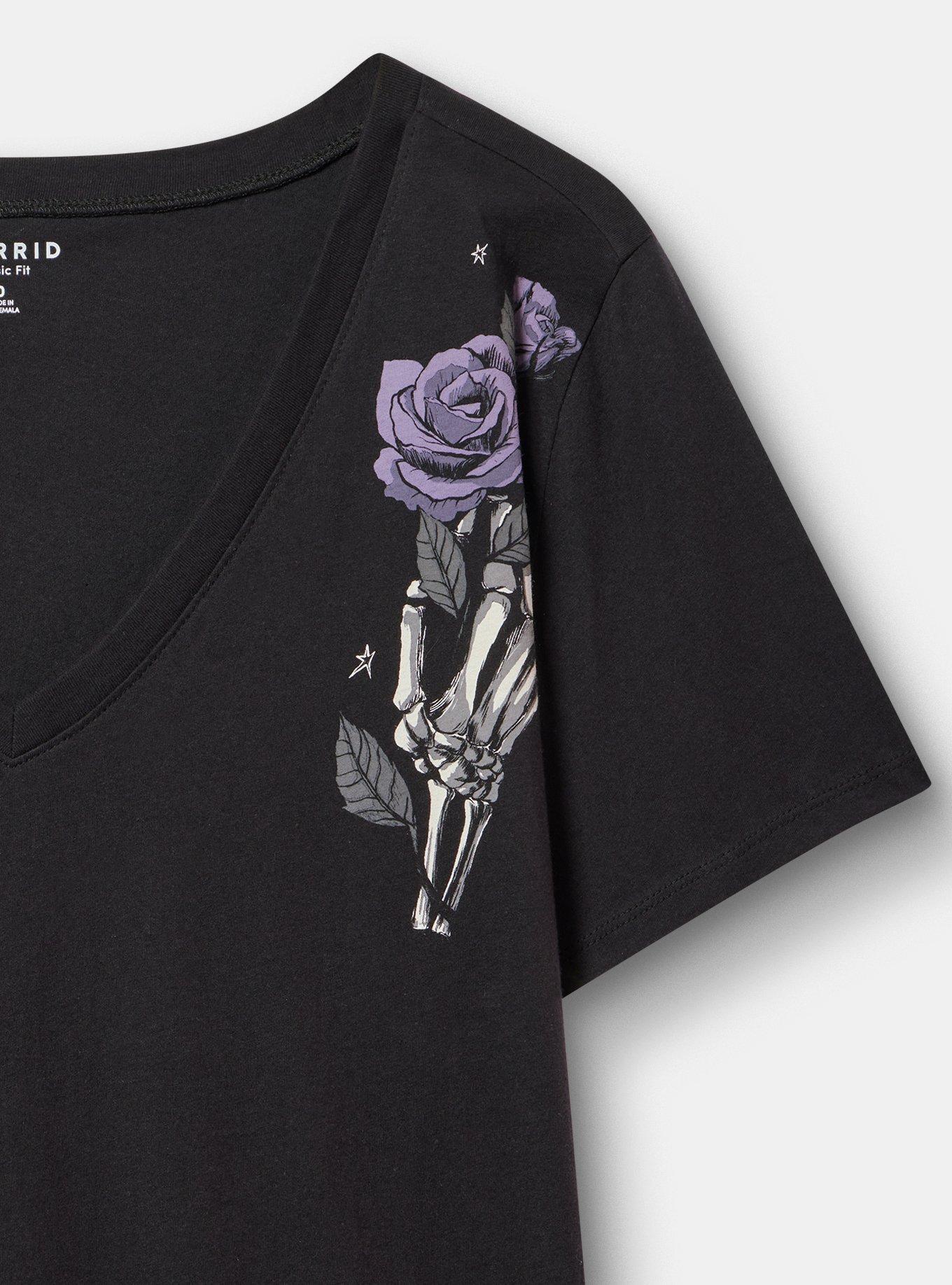 Classic Cotton V-Neck Tee, BLOSSOM HAND SKULL DEEP BLACK, alternate
