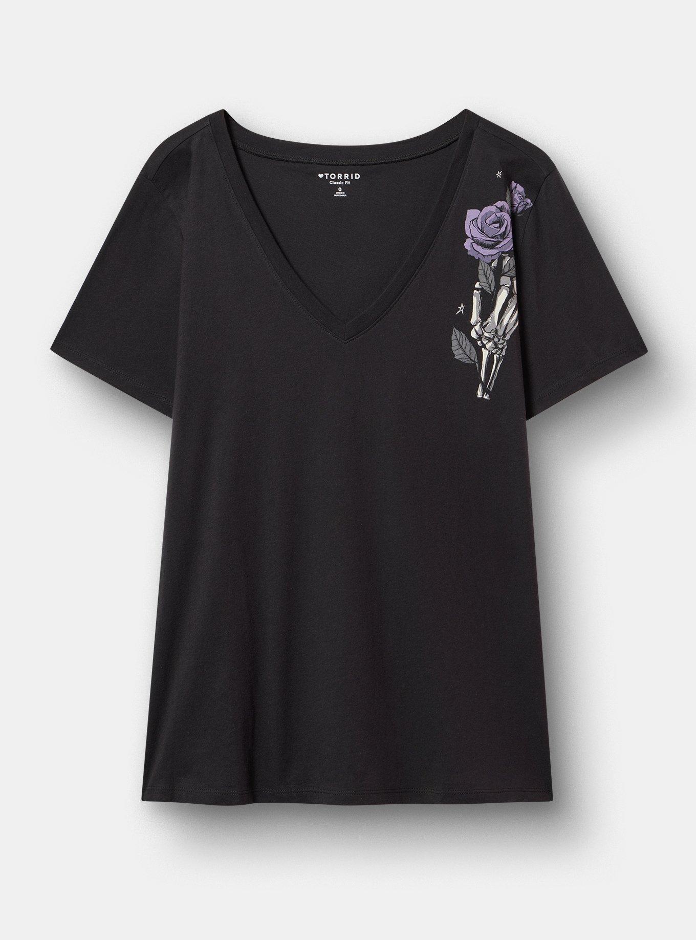 Classic Cotton V-Neck Tee, BLOSSOM HAND SKULL DEEP BLACK, hi-res