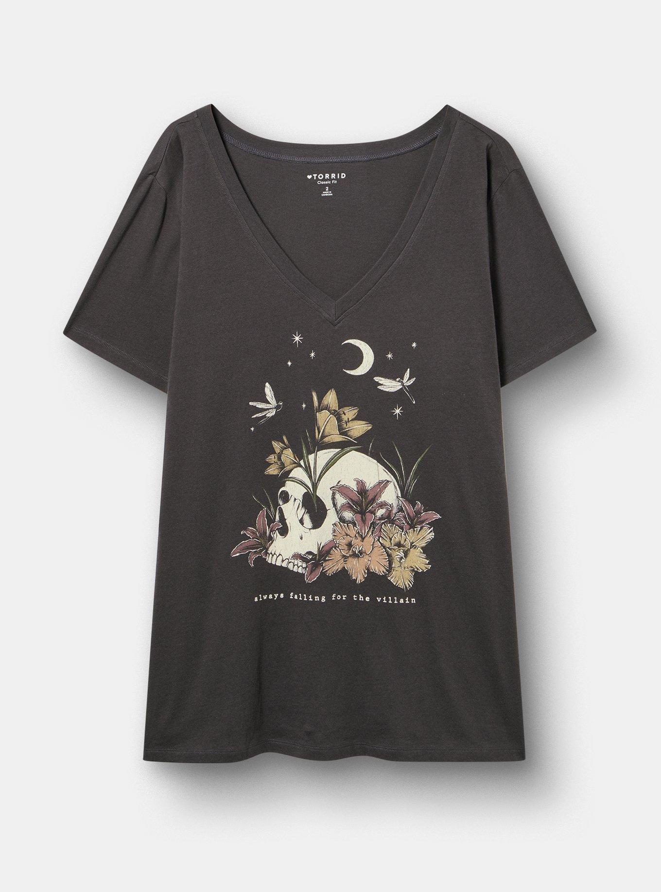 Classic Cotton V-Neck Tee, ALWAYS FALLING OBSIDIAN, hi-res