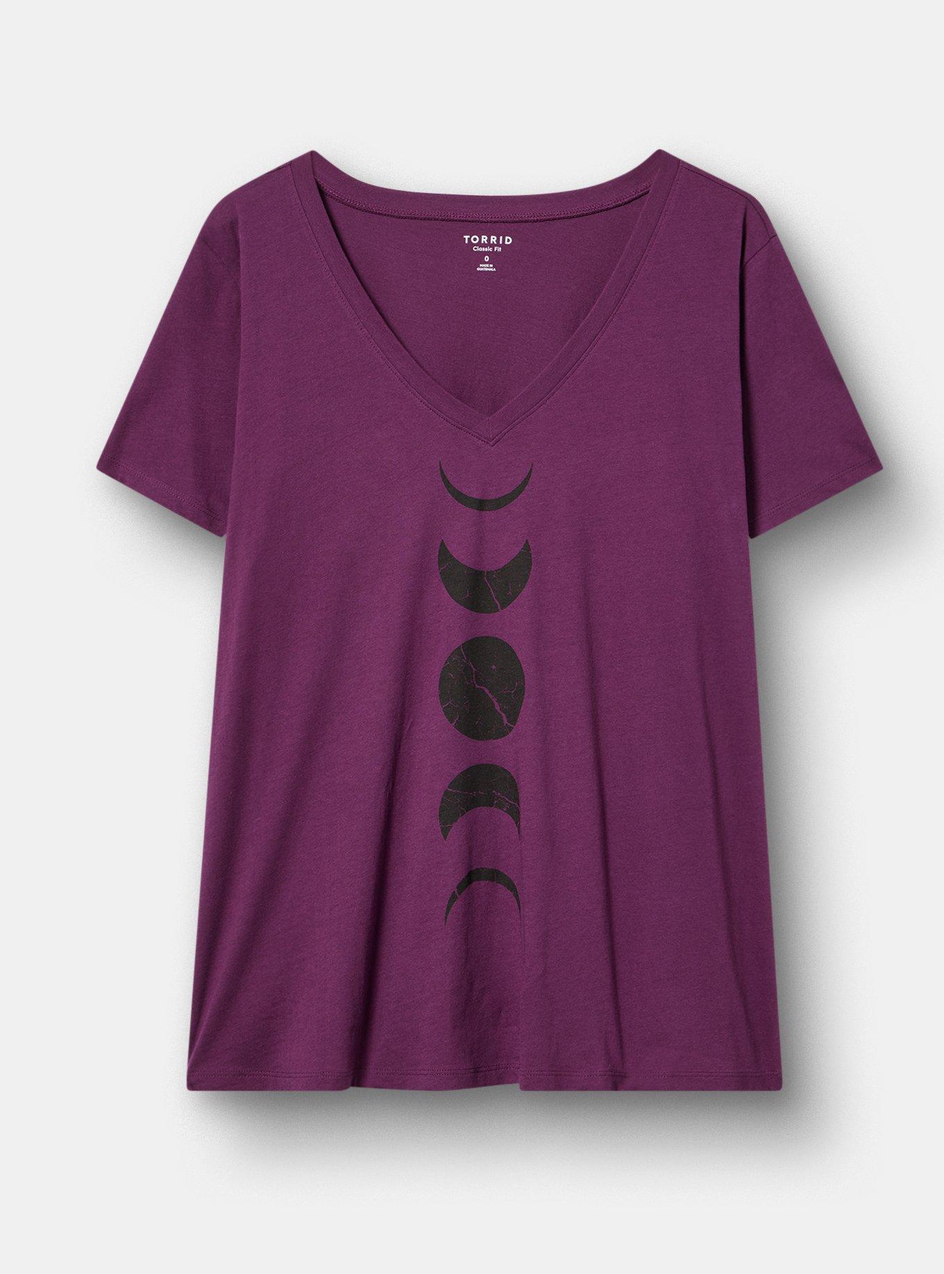 Classic Cotton V-Neck Tee, VERTICAL MOON PHASES POTENT PURPLE, hi-res