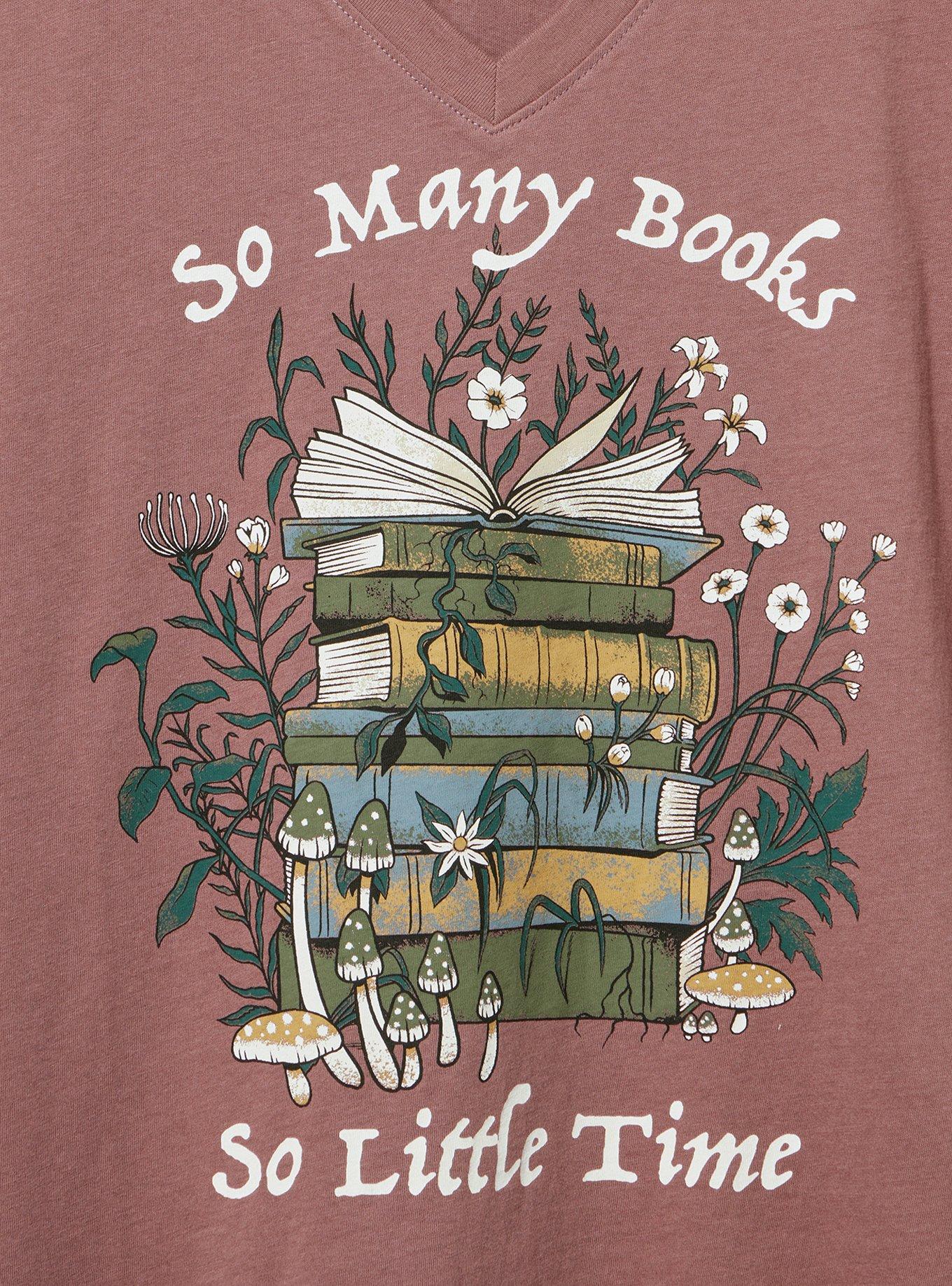 Plus Size Classic Cotton V-Neck Tee, SO MANY BOOKS ROSE TAUPE, alternate