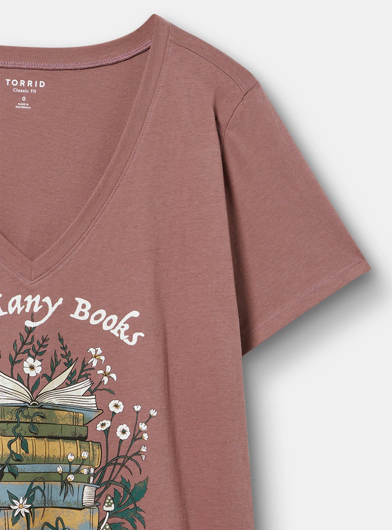 Plus Size Classic Cotton V-Neck Tee, SO MANY BOOKS ROSE TAUPE, alternate