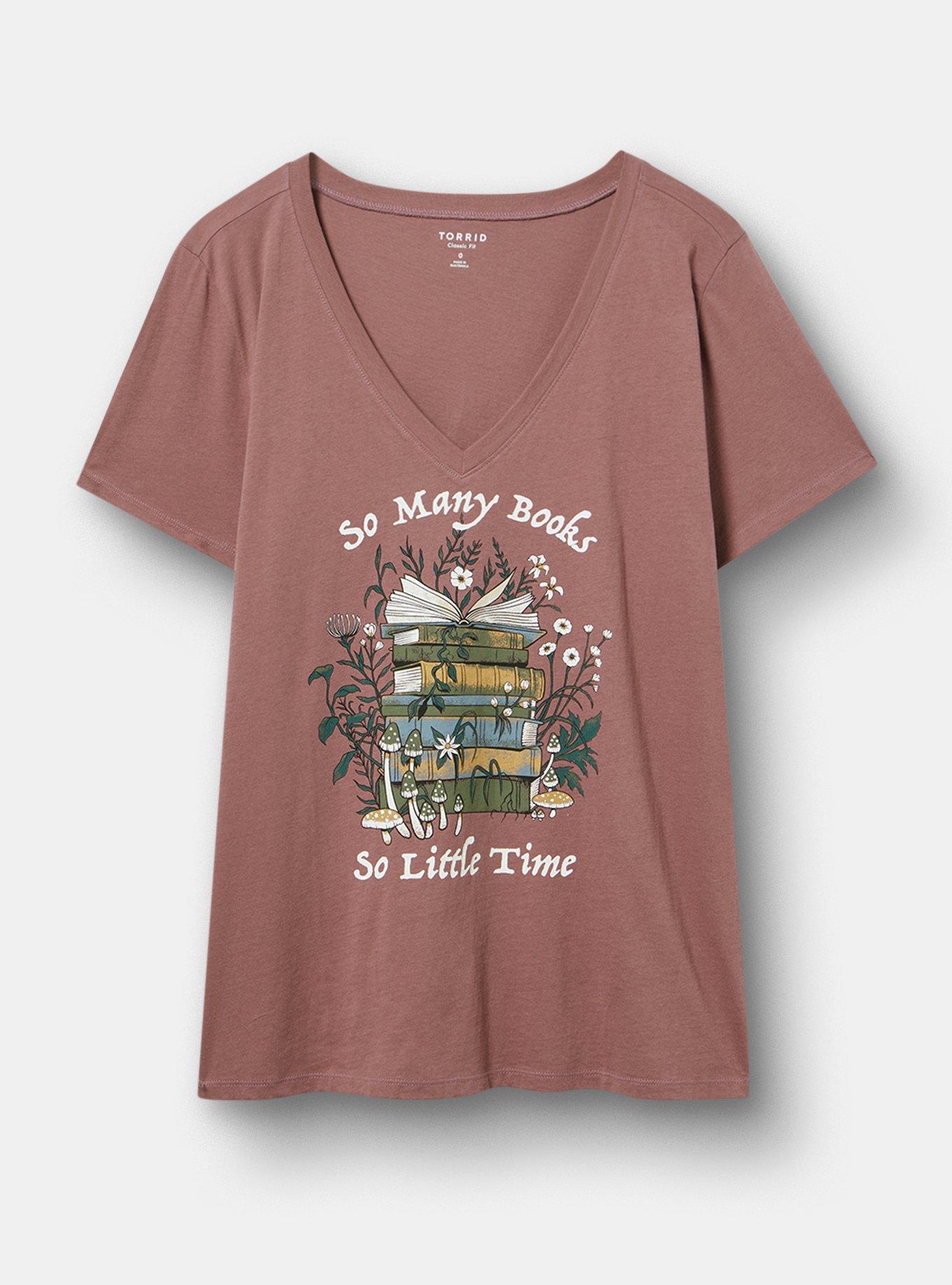 Classic Cotton V-Neck Tee, SO MANY BOOKS ROSE TAUPE, hi-res