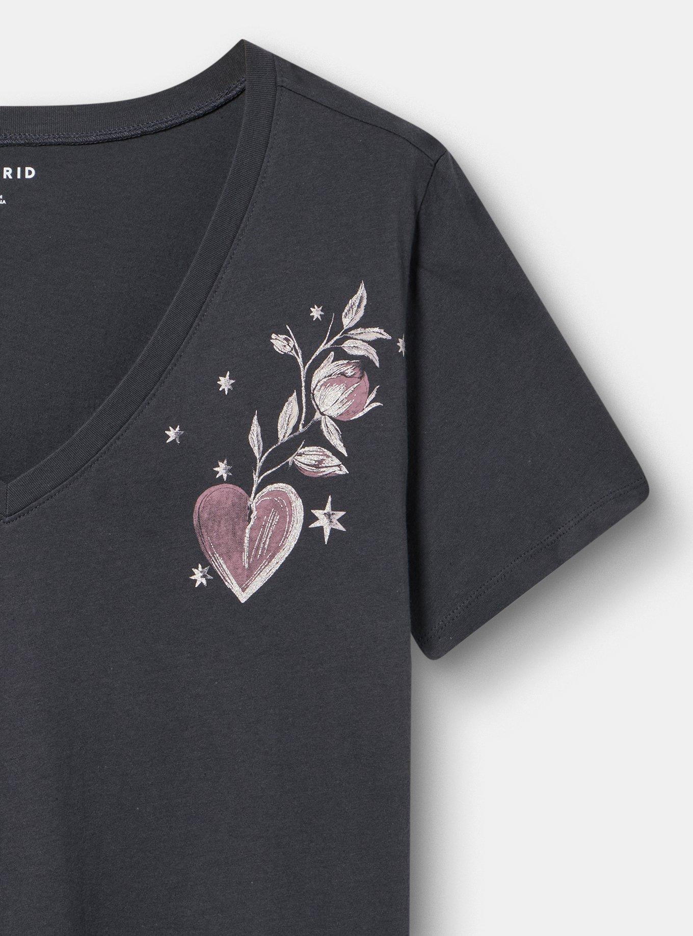Classic Cotton V-Neck Tee, GROWING LOVE OBSIDIAN, alternate