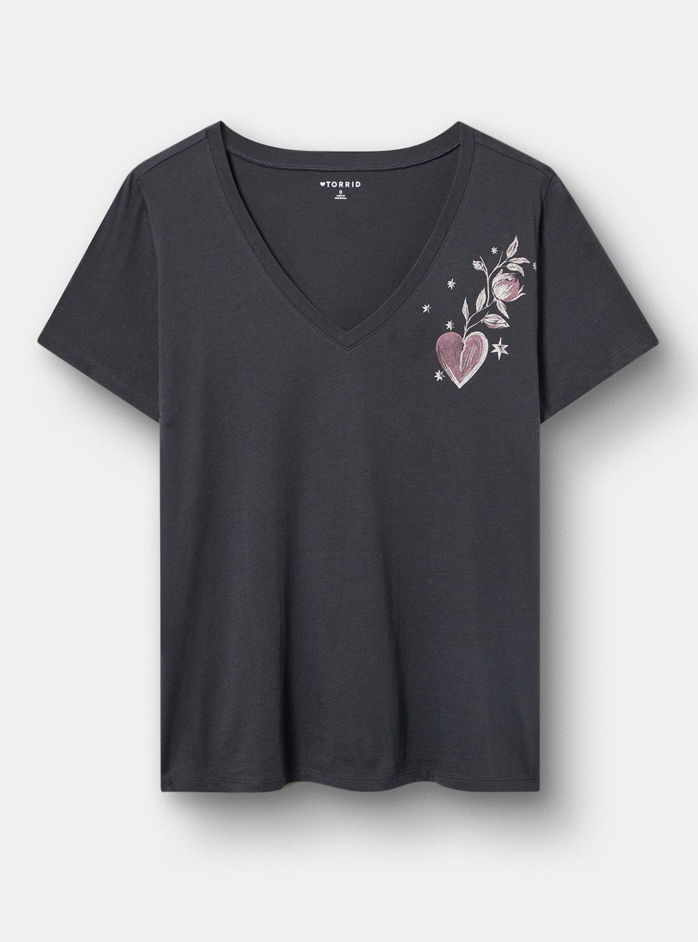 Classic Cotton V-Neck Tee, GROWING LOVE OBSIDIAN, hi-res