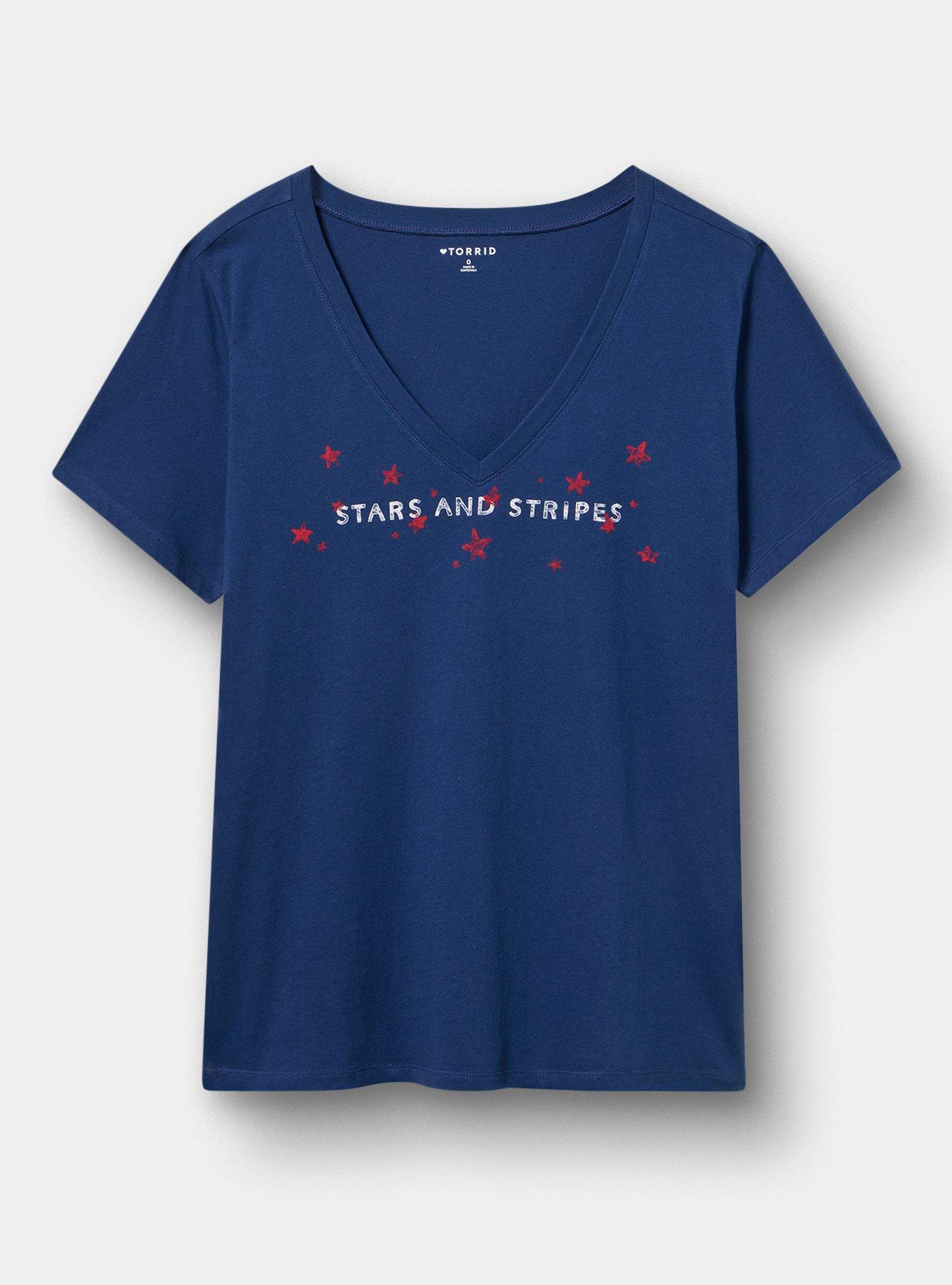 Classic Cotton V-Neck Tee, STARS AND STRIPES MEDIEVAL BLUE, hi-res