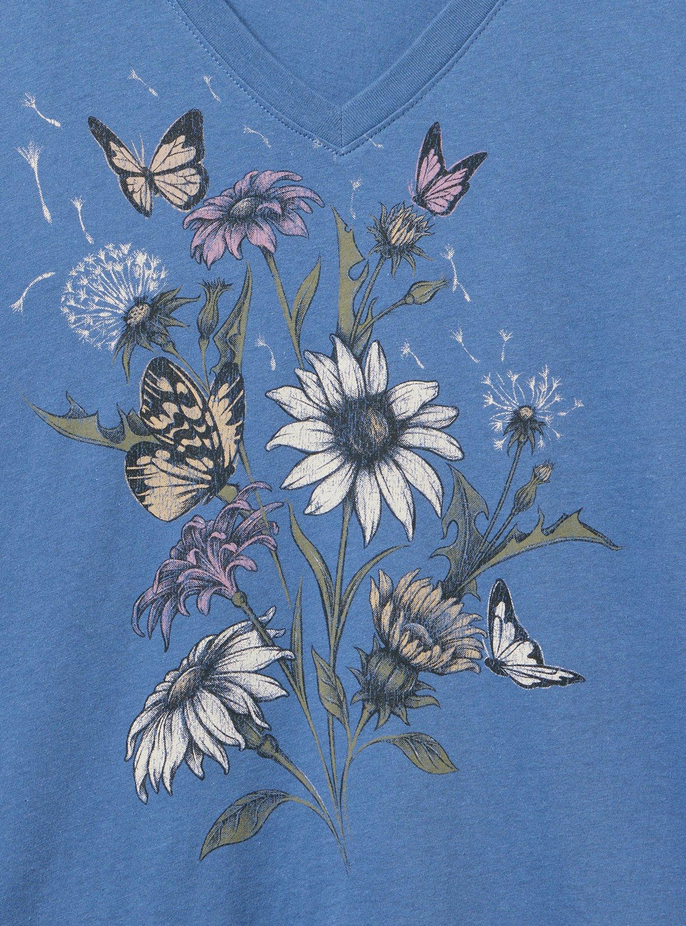 Classic Cotton V-Neck Tee, WILD FLOWERS BLUE HORIZON, alternate