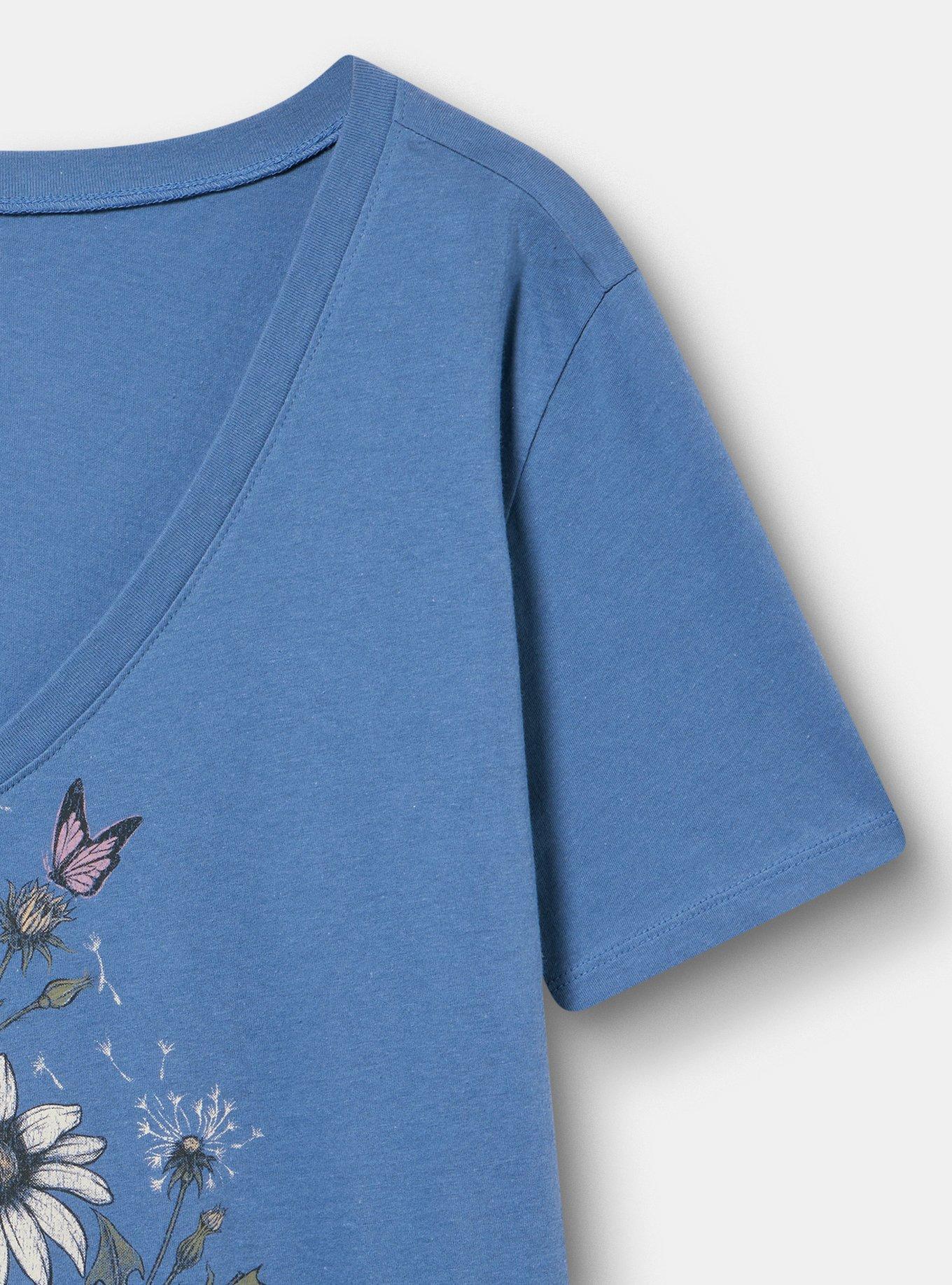 Classic Cotton V-Neck Tee, WILD FLOWERS BLUE HORIZON, alternate