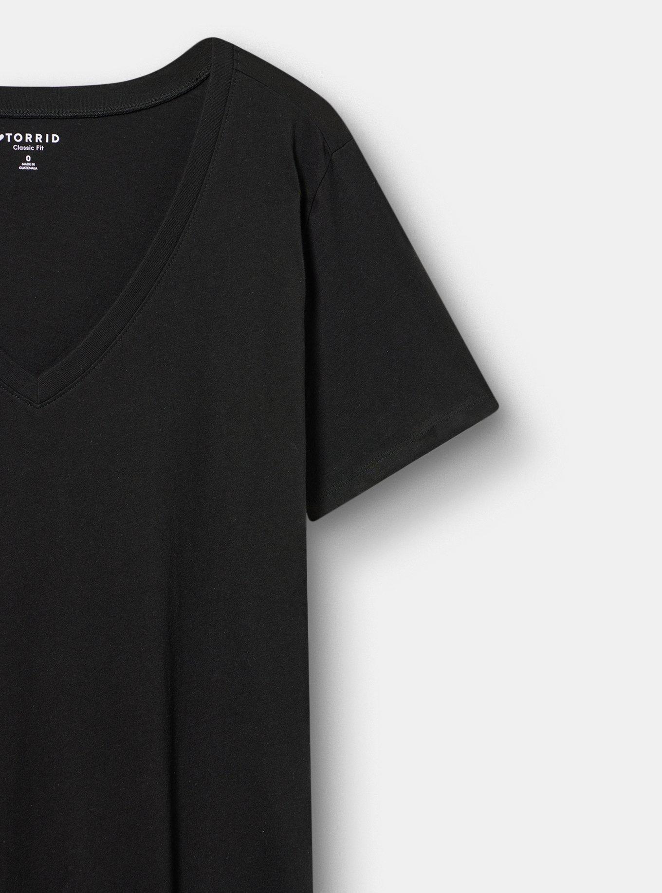 Classic Cotton V-Neck Tee, TATTOO ROSE DEEP BLACK, alternate