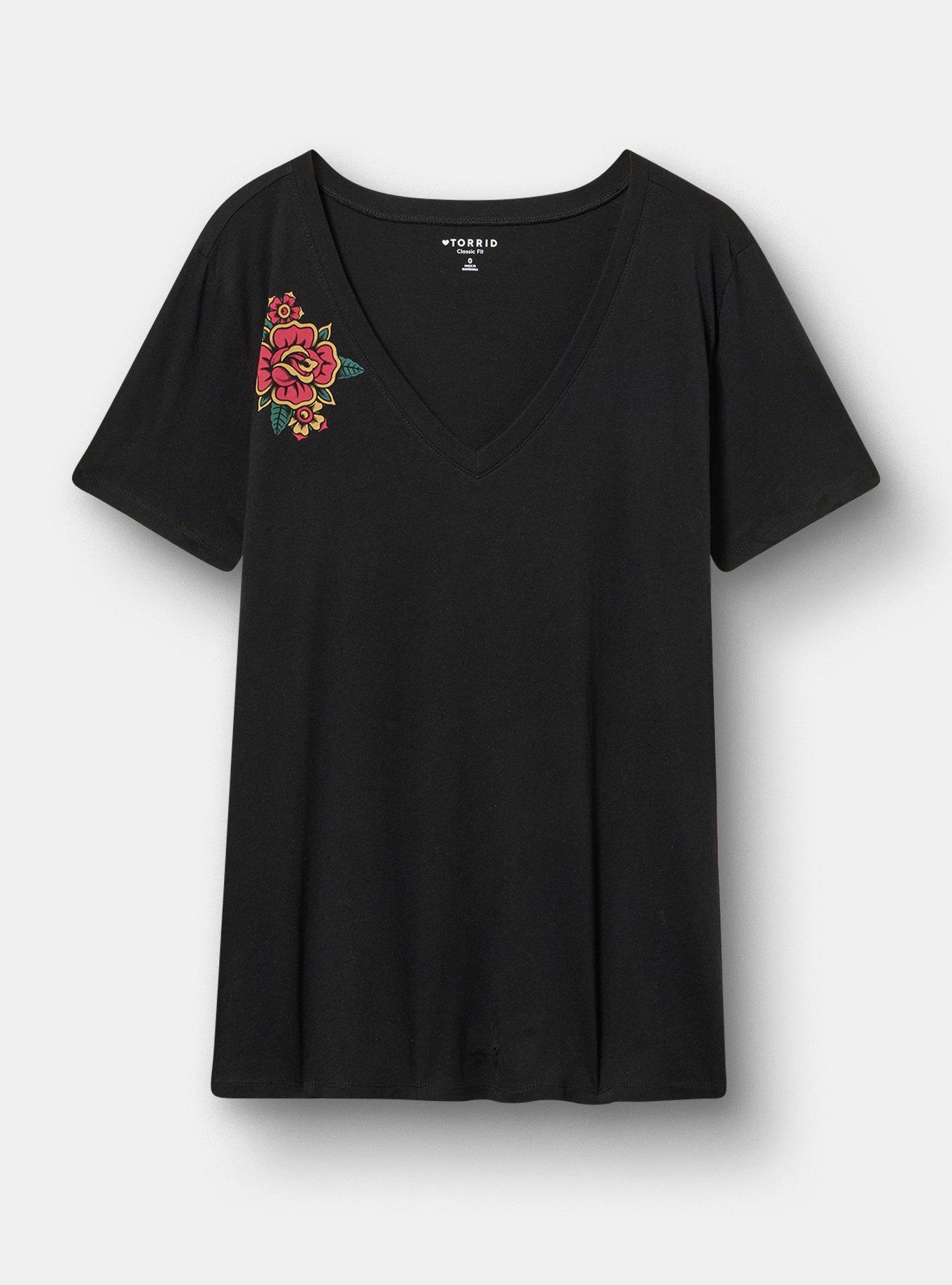 Classic Cotton V-Neck Tee, TATTOO ROSE DEEP BLACK, hi-res