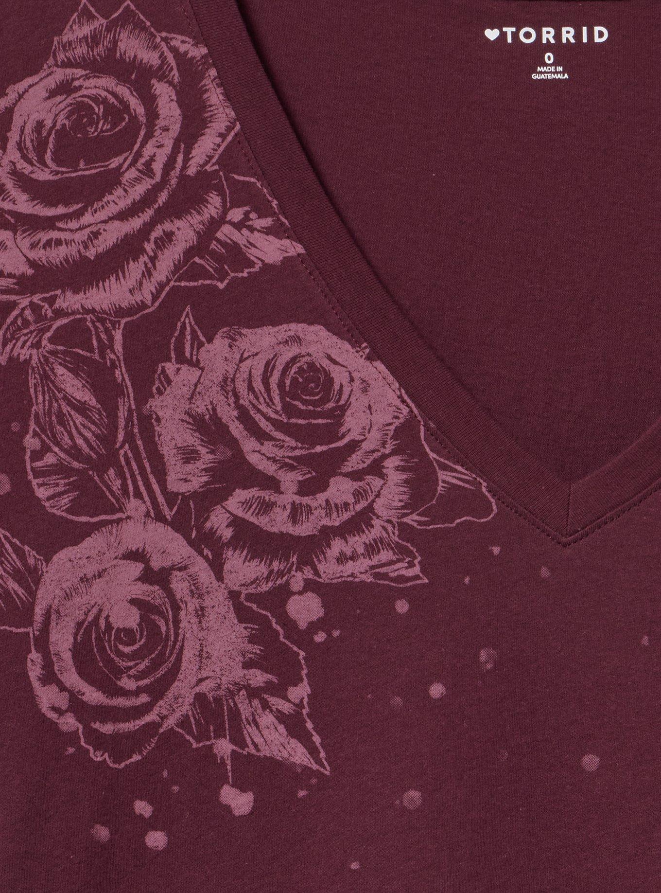 Classic Cotton V-Neck Tee, ROSE SPLATTER WINETASTING, alternate