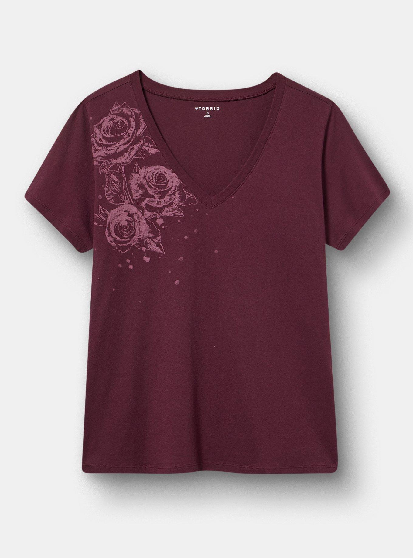 Classic Cotton V-Neck Tee, ROSE SPLATTER WINETASTING, hi-res