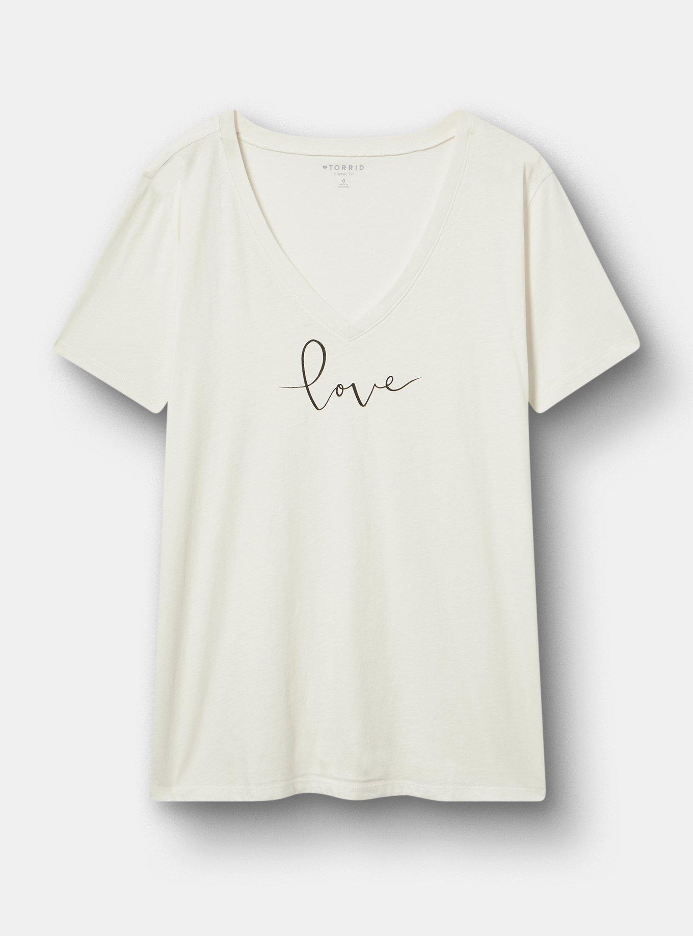 Classic Cotton V-Neck Tee, LOVE SCRIPT ARROW BLANC DE BLANC, hi-res